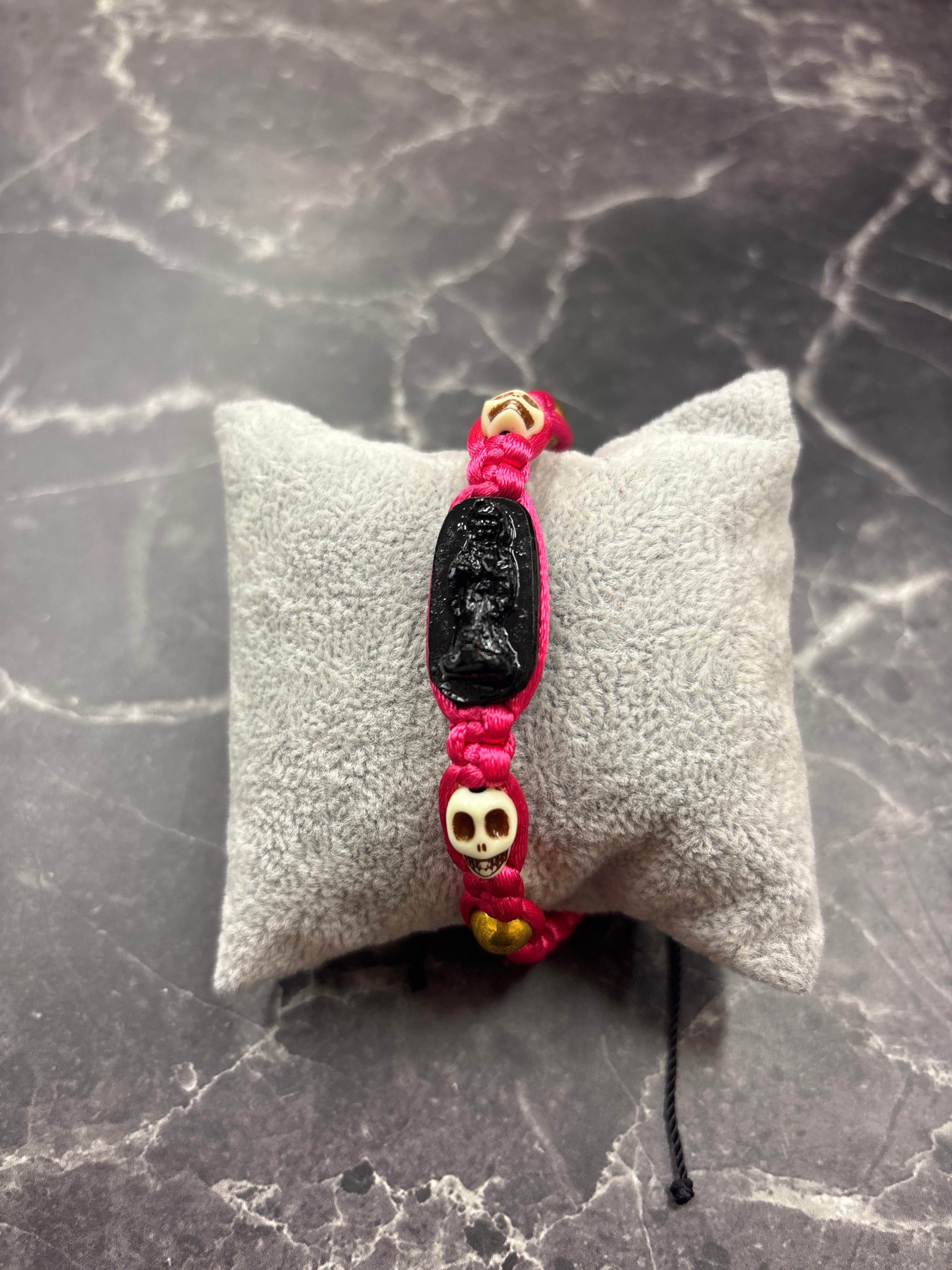 Santa Muerte Skull Protection Bracelet (Hot Pink)