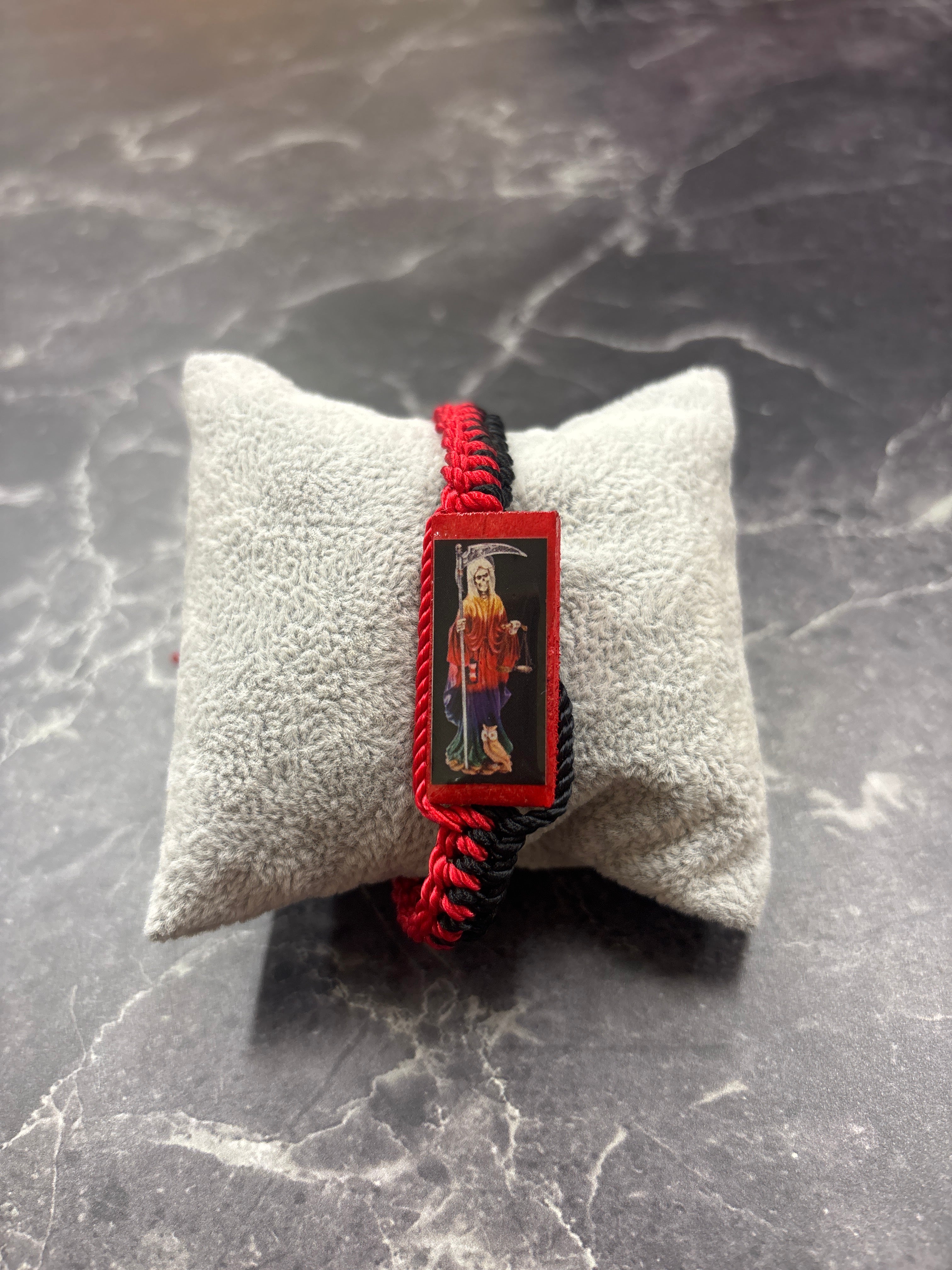 Santa Muerte Protection Macrame Bracelet (Red/Black & Pink Options)