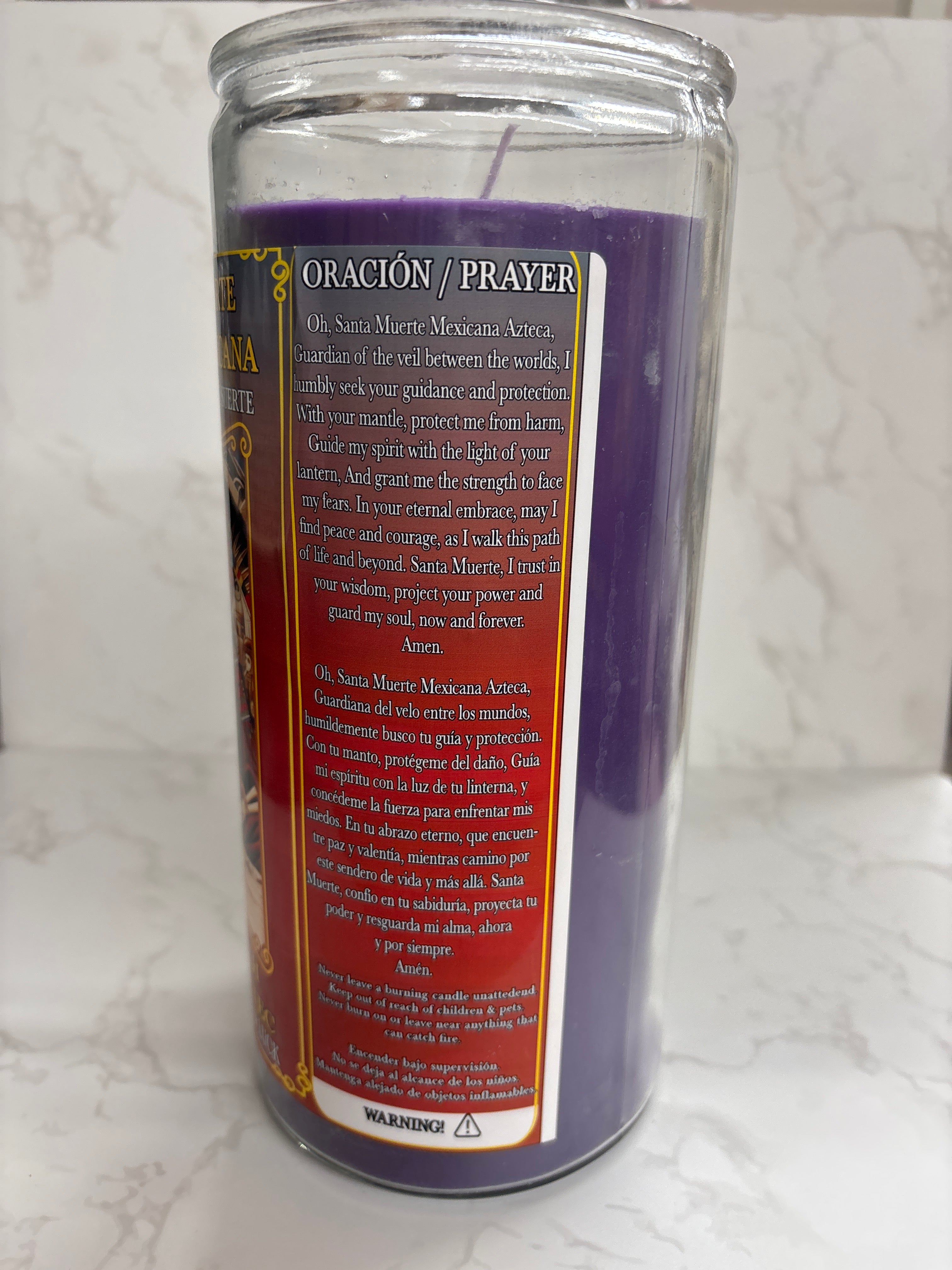 Santa Muerte Azteca Mexicana candle for protection and luck