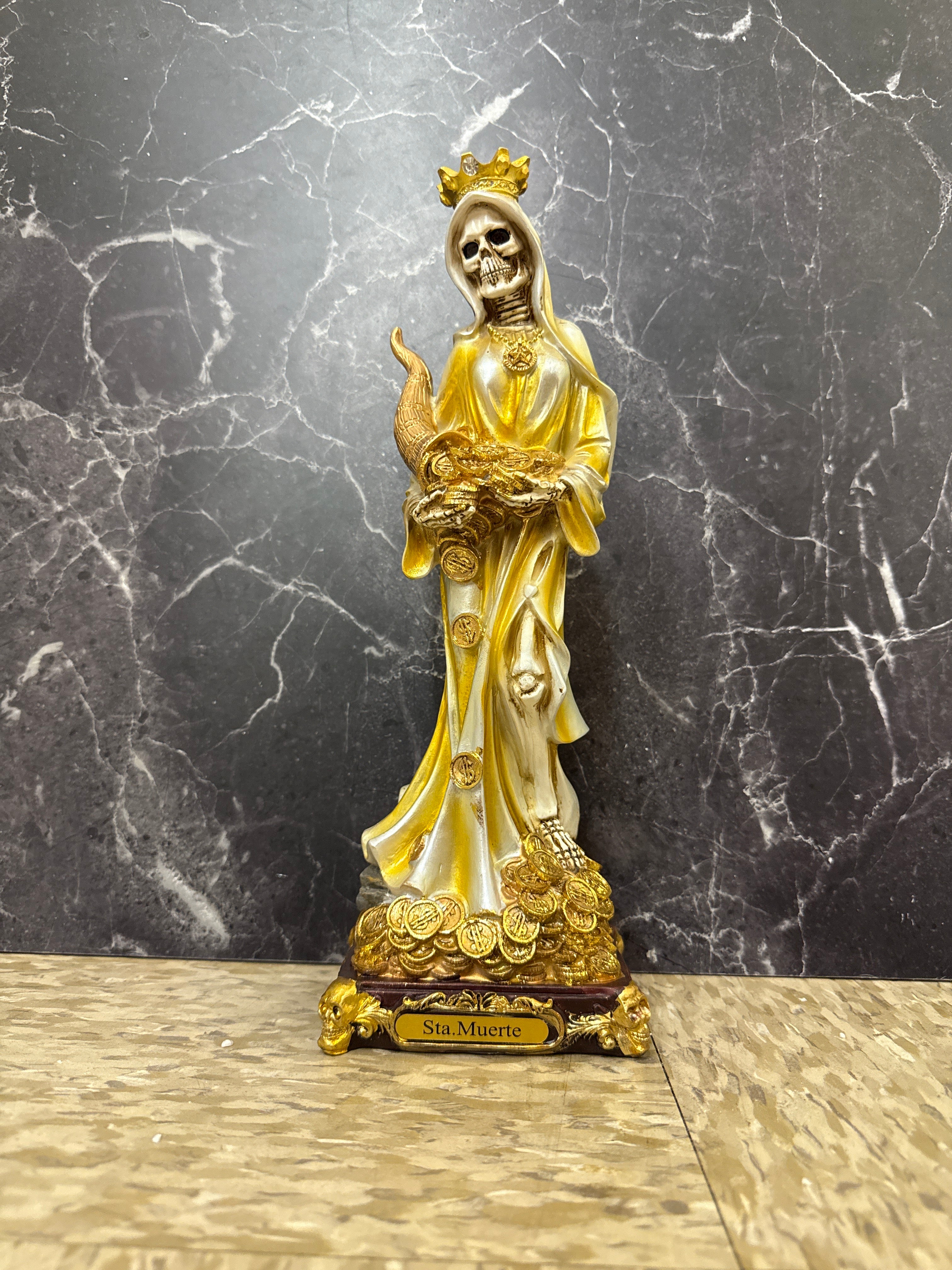 Santa Muerte Cuerno de Abudancia – Statue of Wealth, Prosperity & Protection (12.5”)