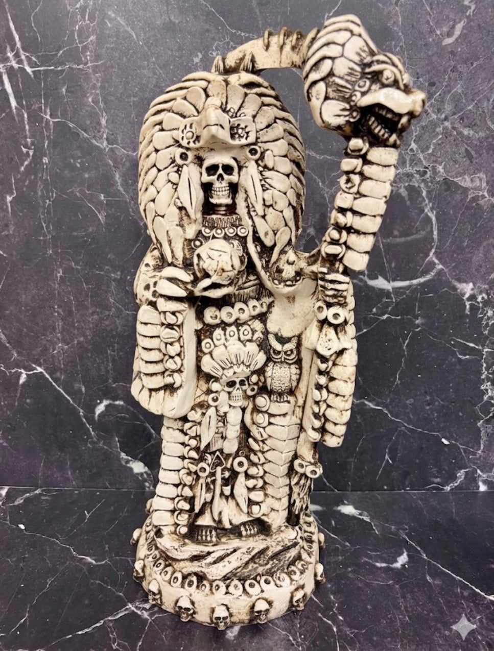 Santa Muerte Aztec Warrior Statues – Bone & Color Variants (12”)