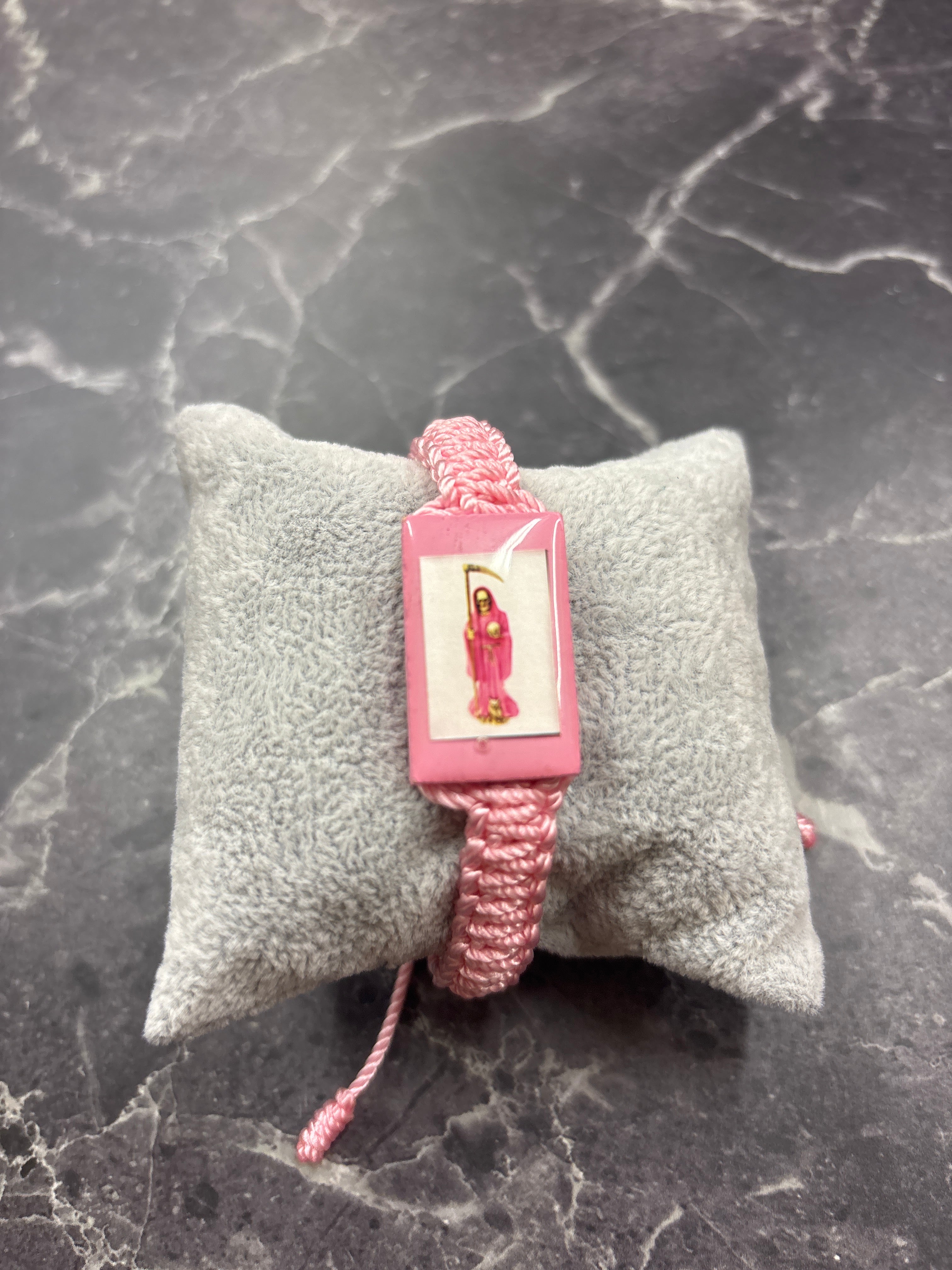 Santa Muerte Protection Macrame Bracelet (Red/Black & Pink Options)