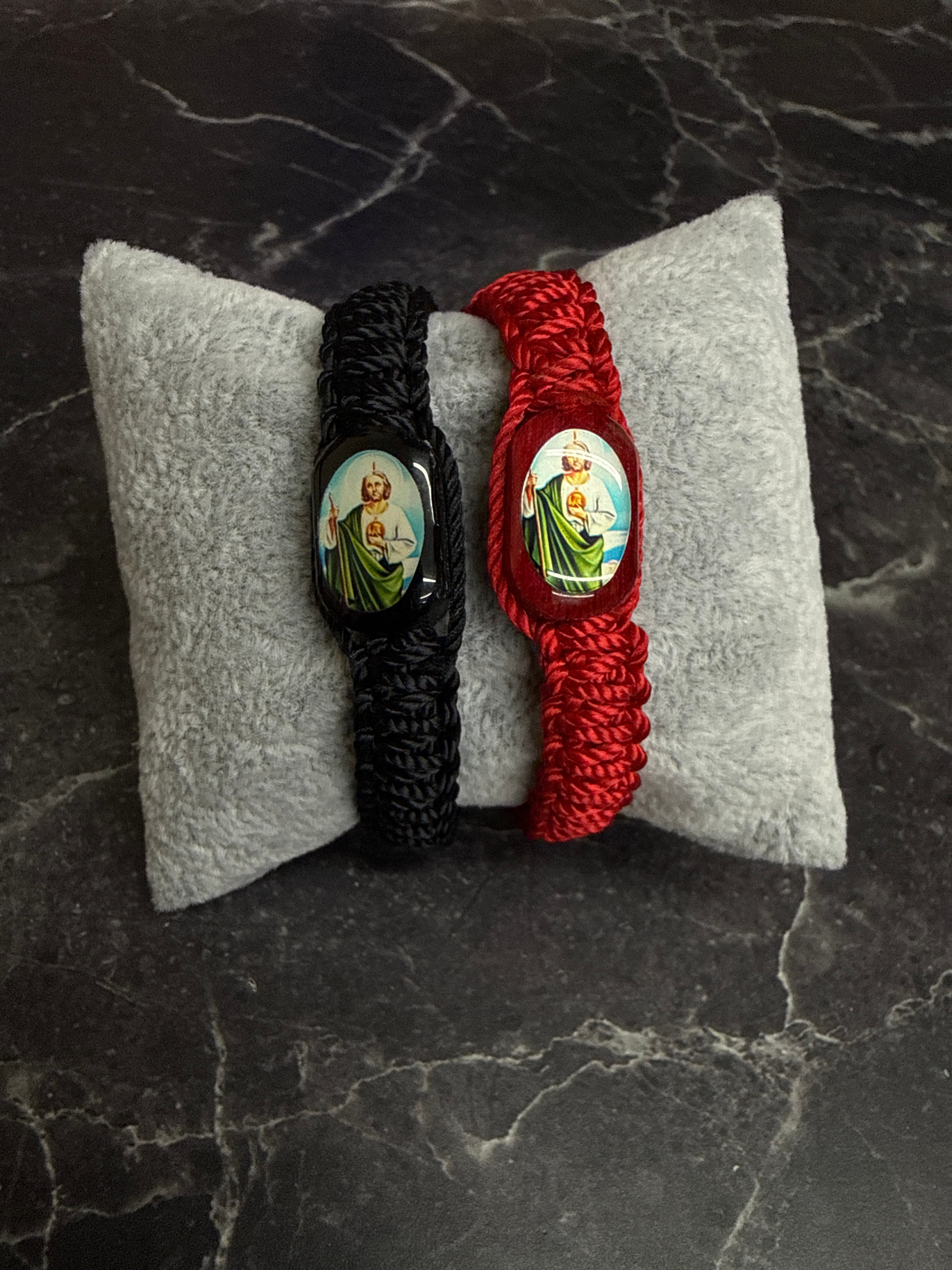 San Judas Tadeo Braided Protection Bracelet (Black & Red Options)
