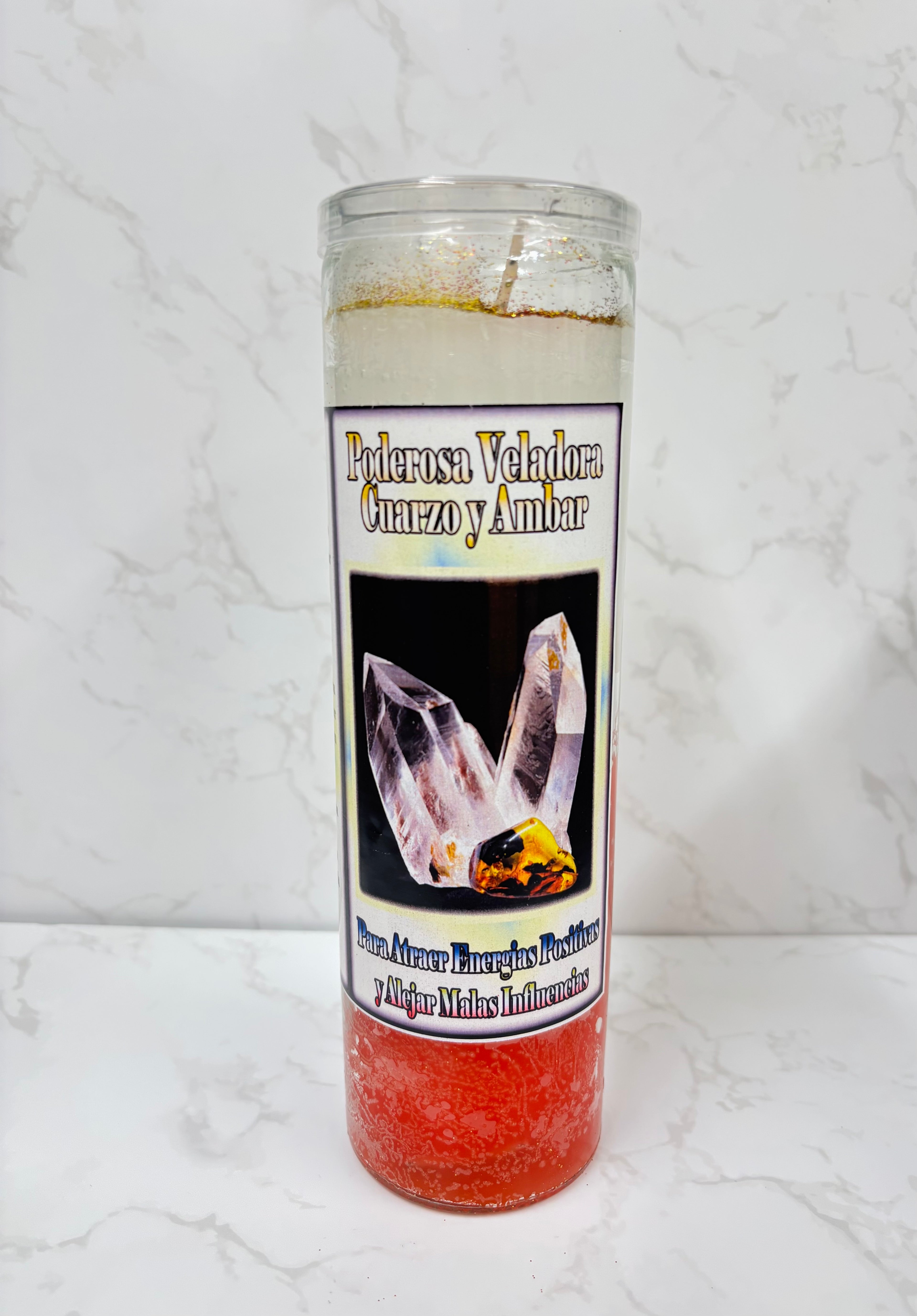 Poderosa Veladora Cuarzo y Ámbar (Powerful Quartz and Amber Candle)