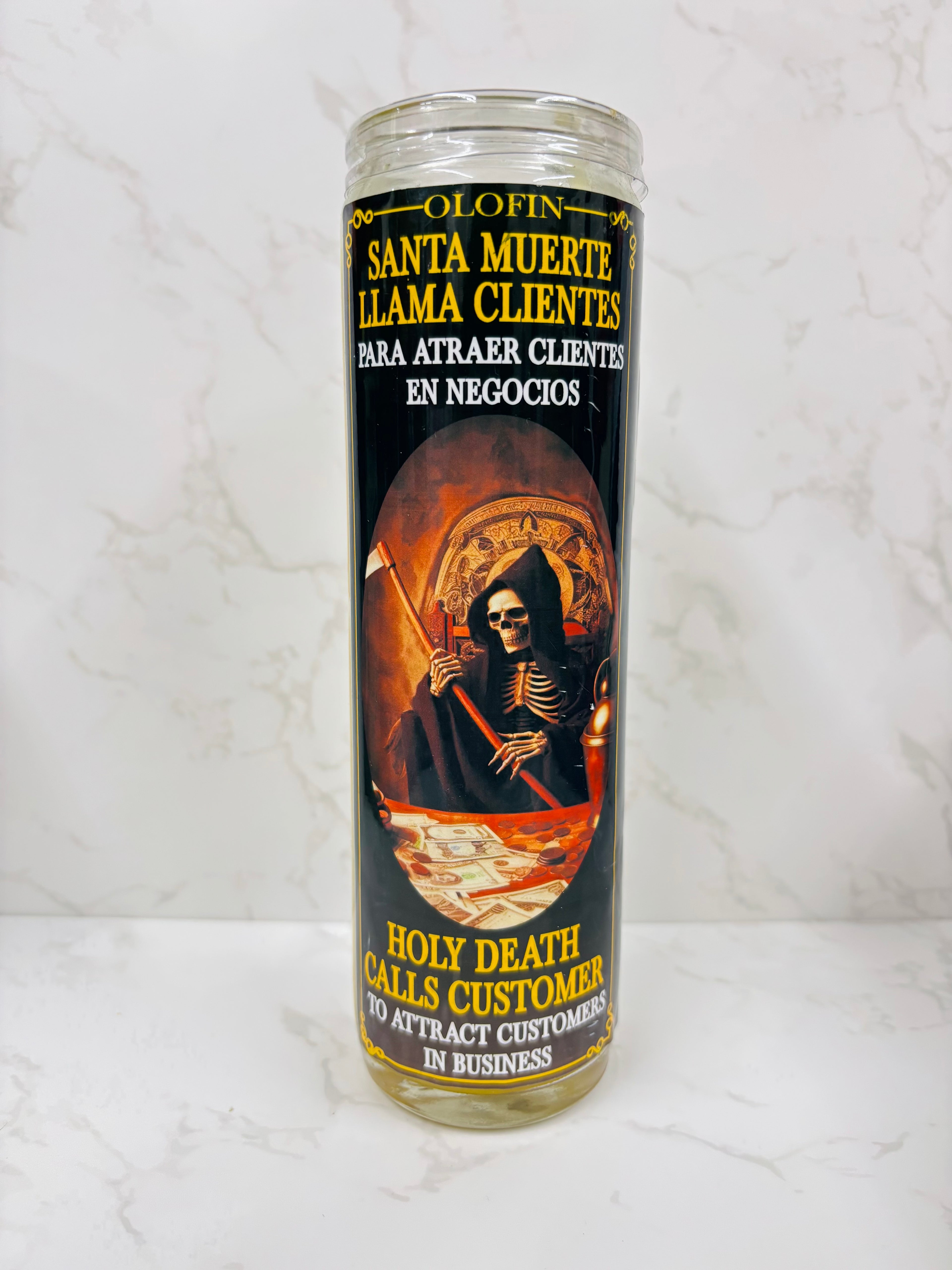 Olofin Santa Muerte Llama Clientes Ritual Candle – To Attract Customers in Business