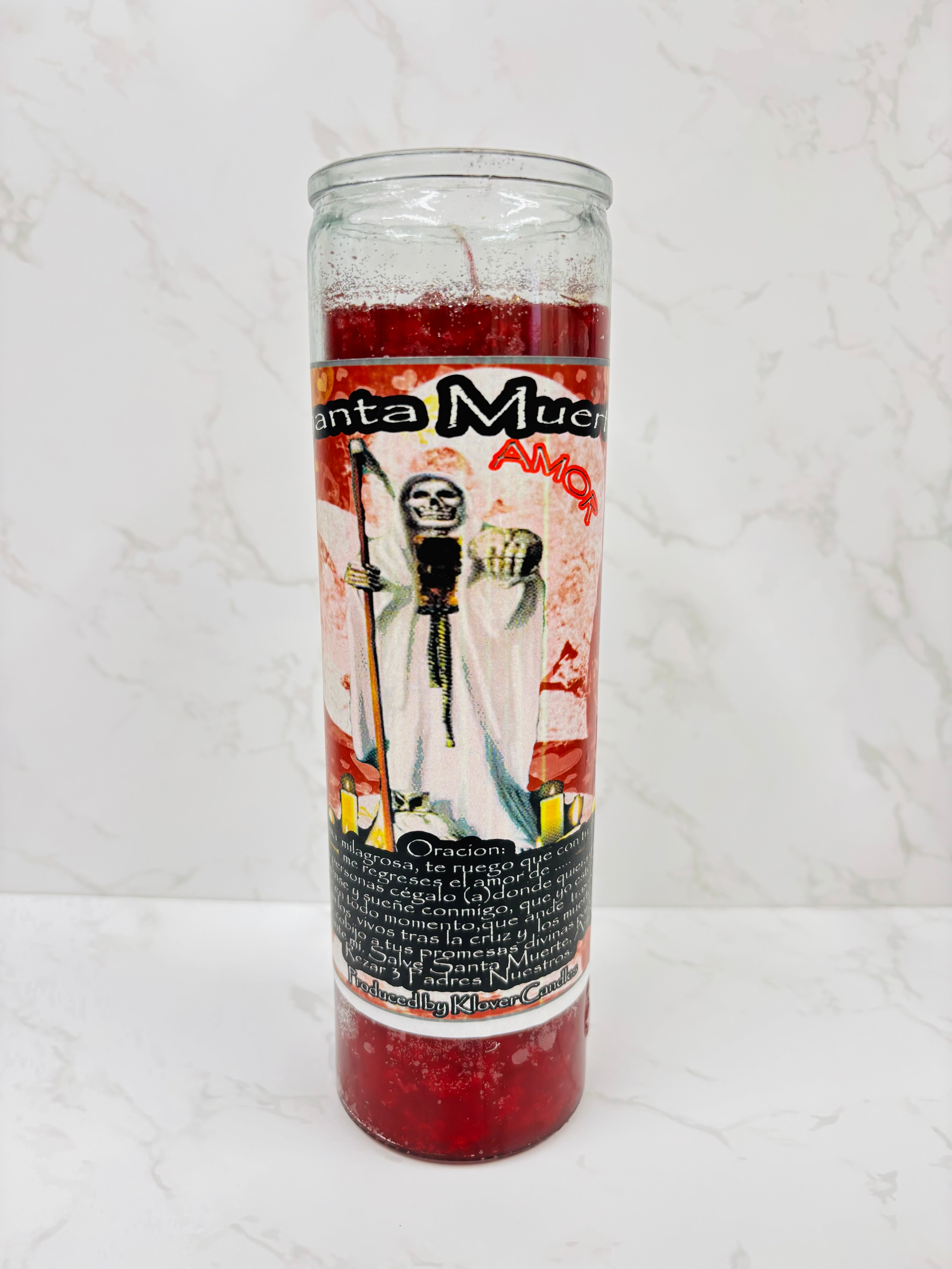 Santa Muerte Amor Candle – Red Candle with Prayer for Love
