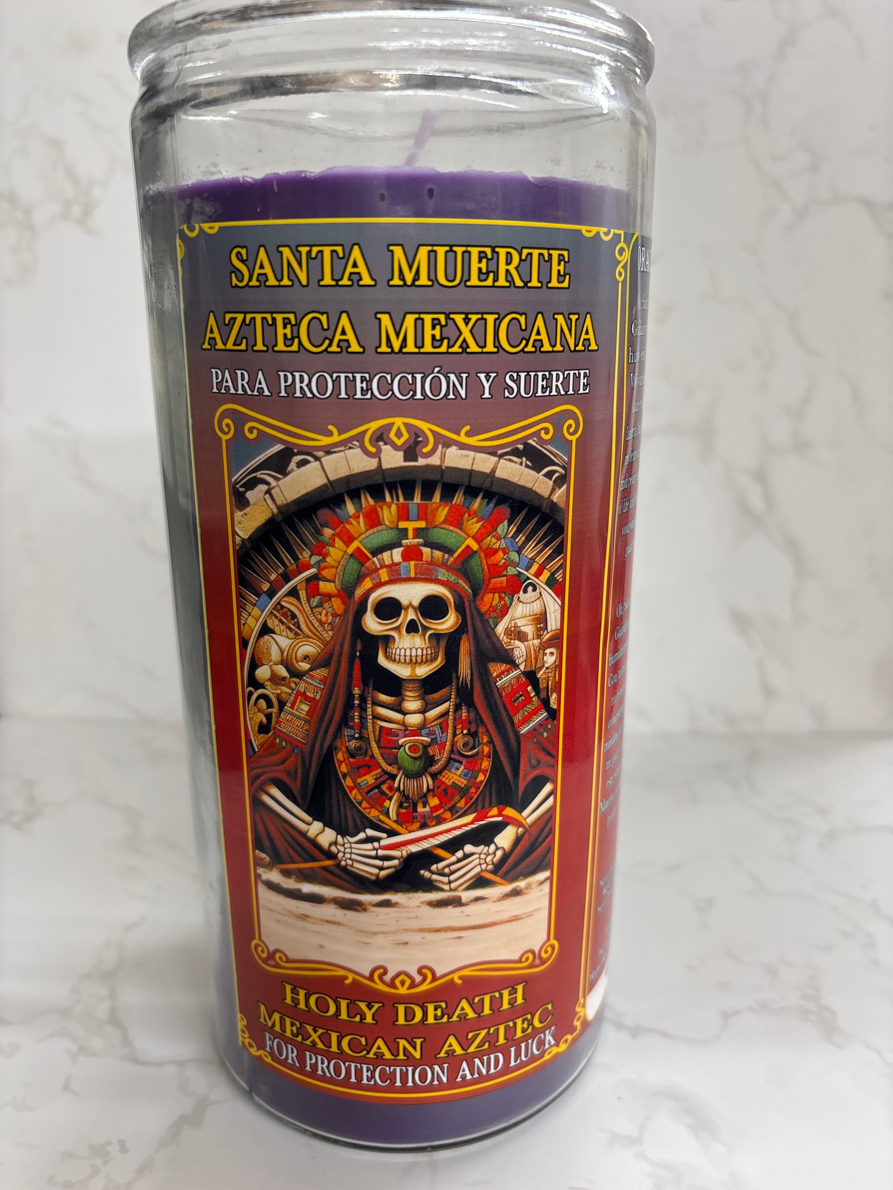 Santa Muerte Azteca Mexicana candle for protection and luck