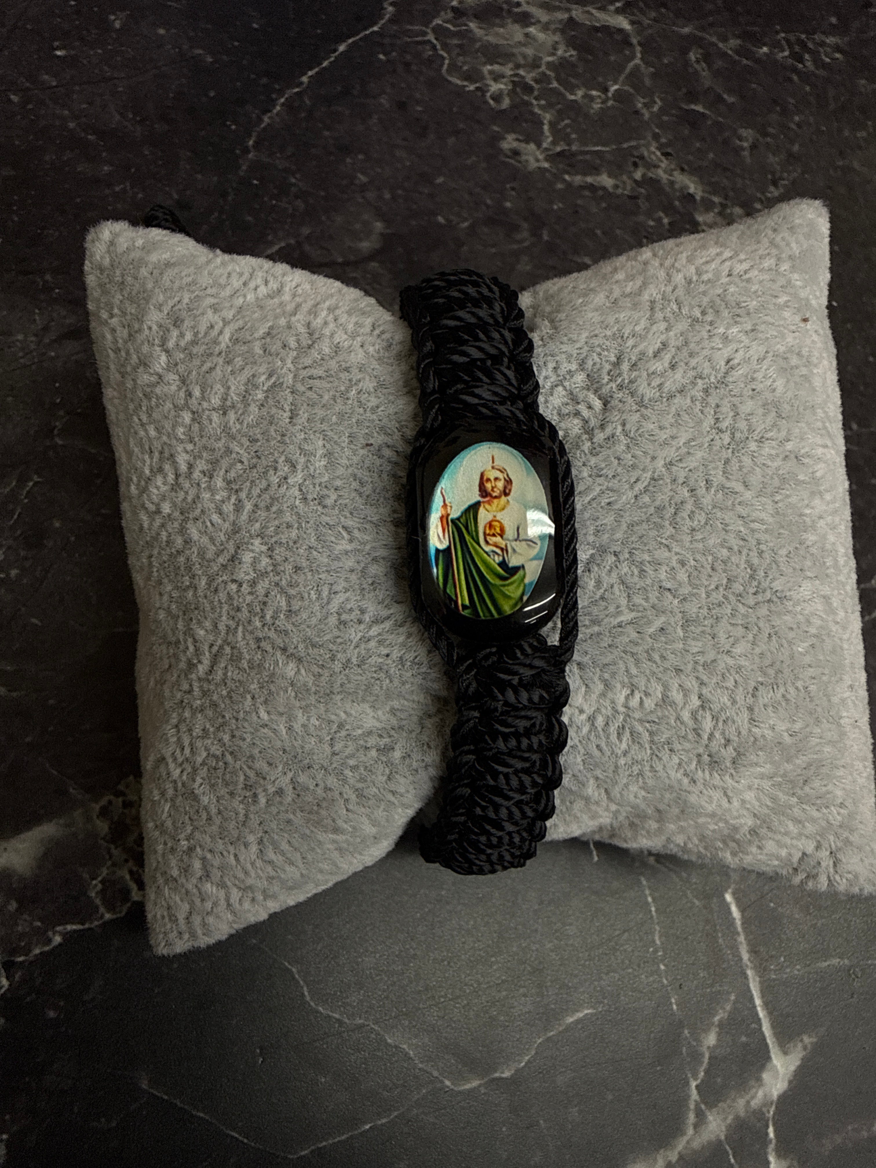 San Judas Tadeo Braided Protection Bracelet (Black & Red Options)