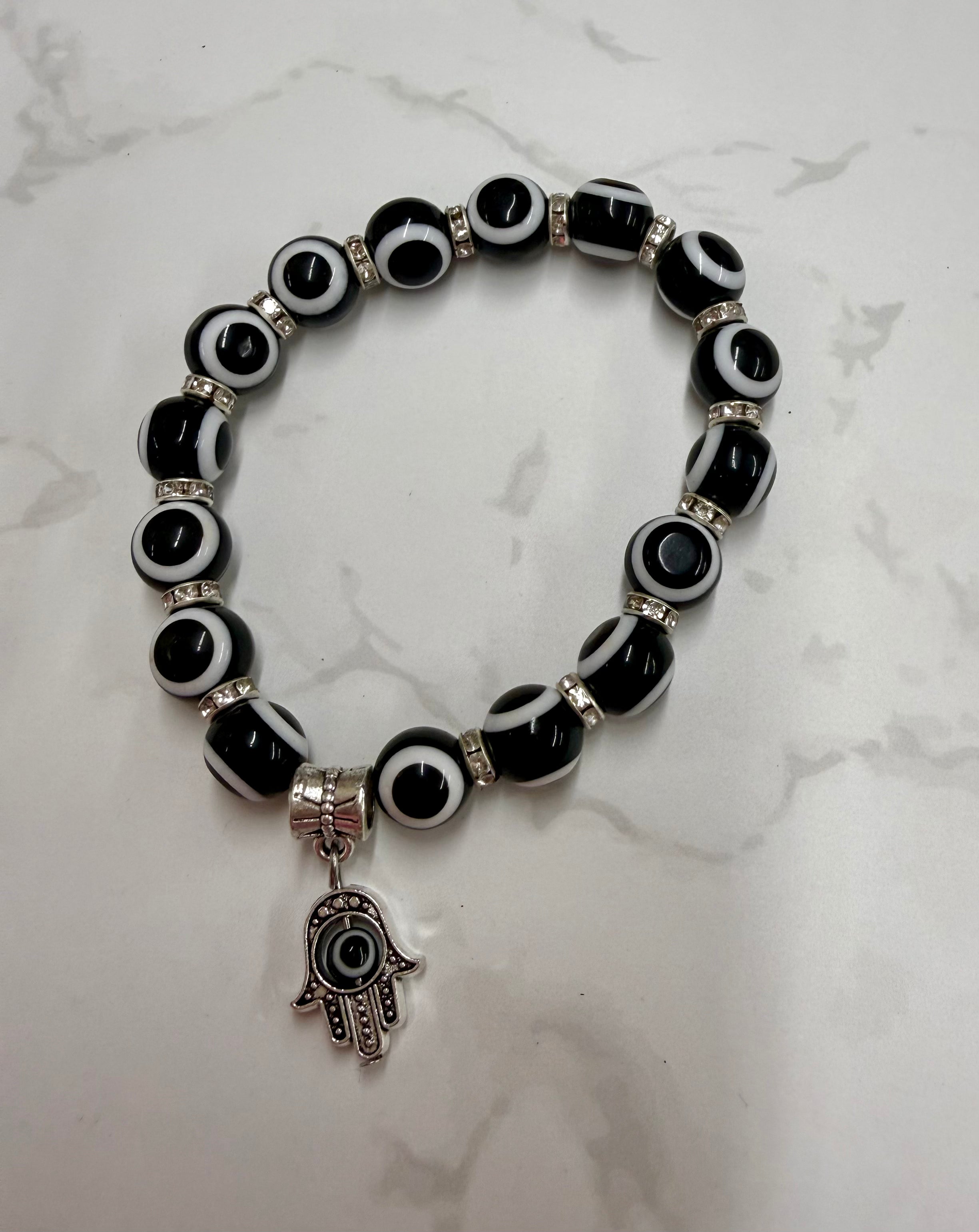 Black Evil Eye Bracelet with Hamsa (Hand of Fatima) Charm