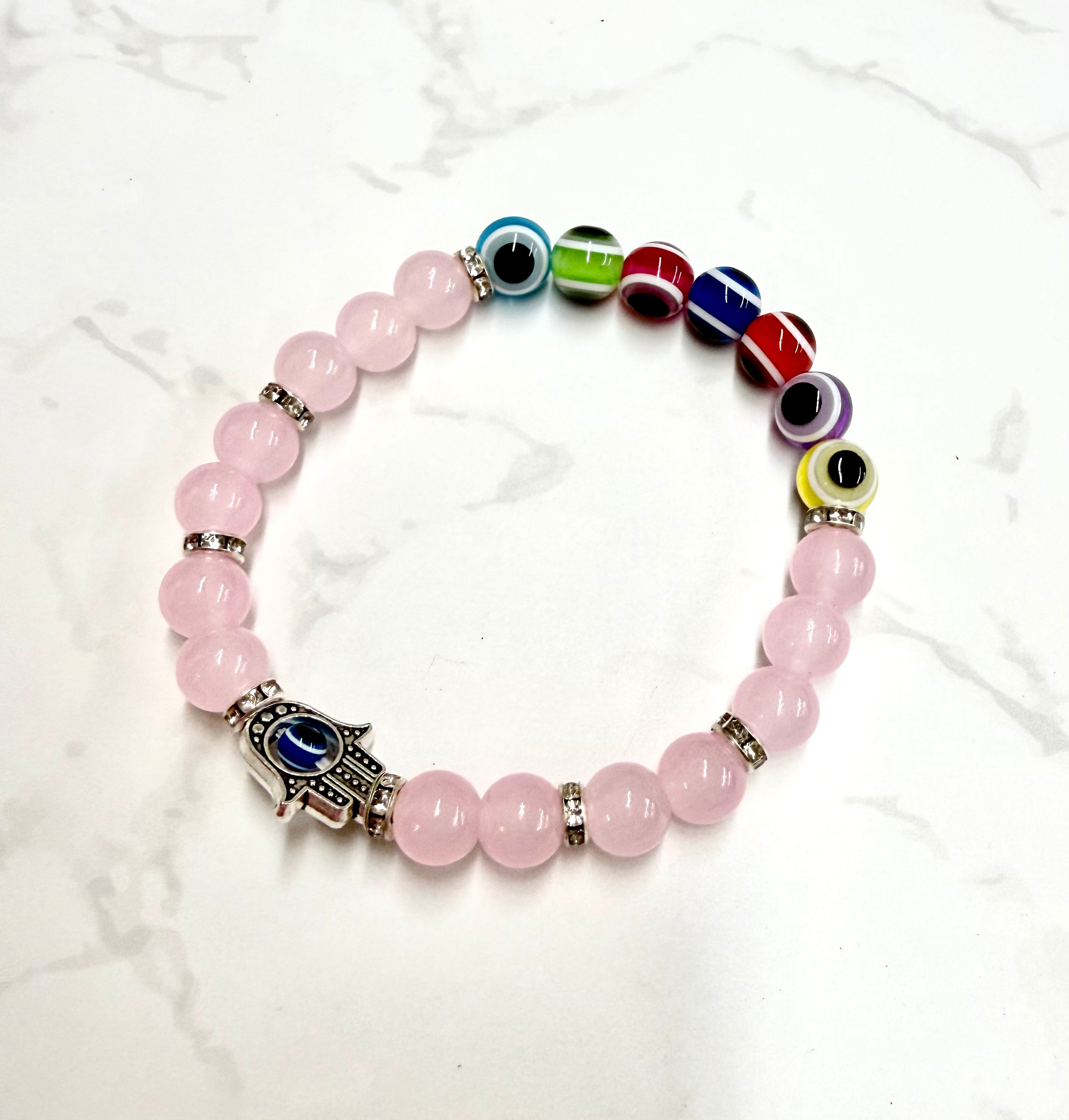 Rose Quartz Hamsa Protection Bracelet