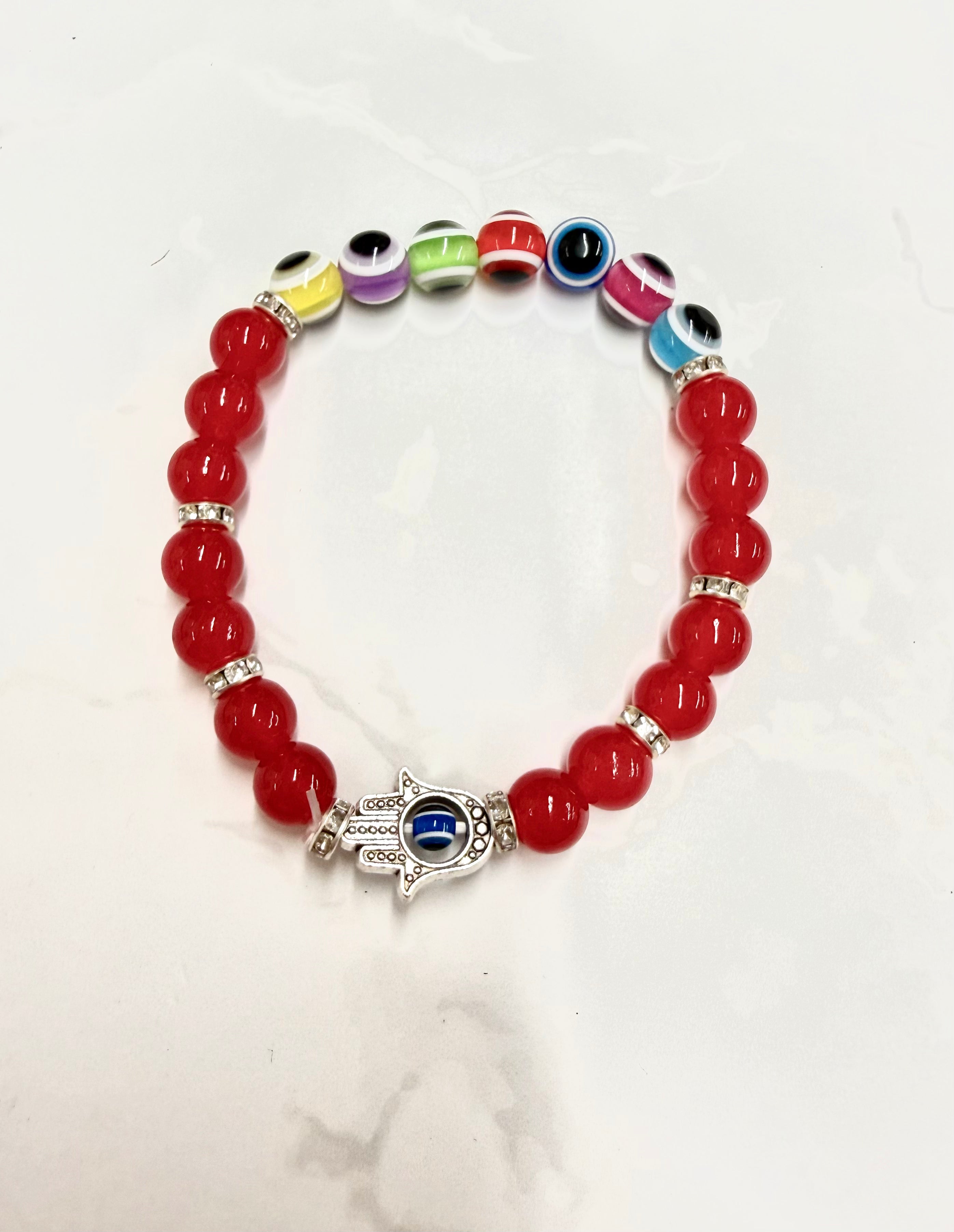 Red Bracelet with Evil Eye, and Hamsa Charm