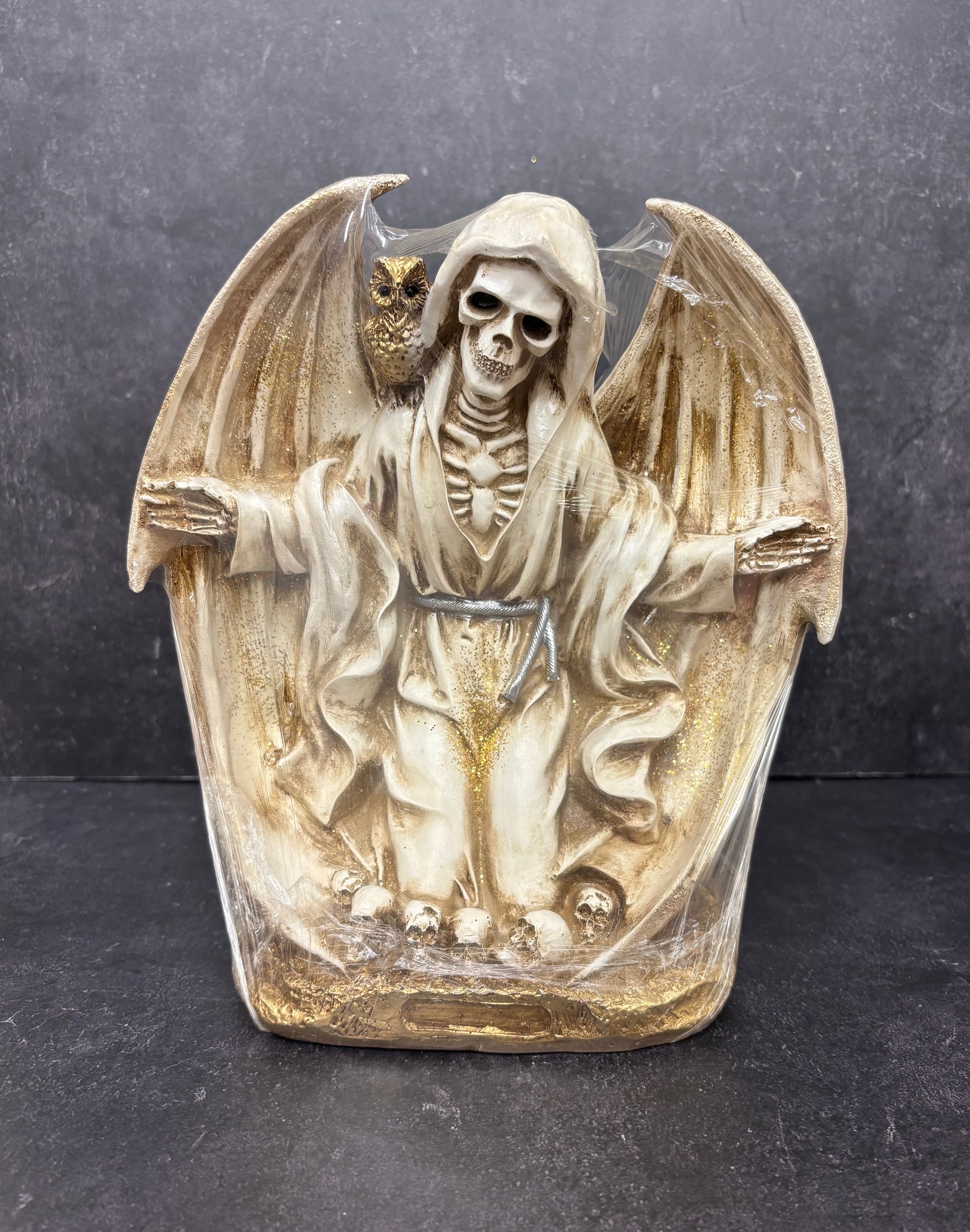9" Santa Muerte Blanca-Golden Wings of Protection & Divine Guidance Statue