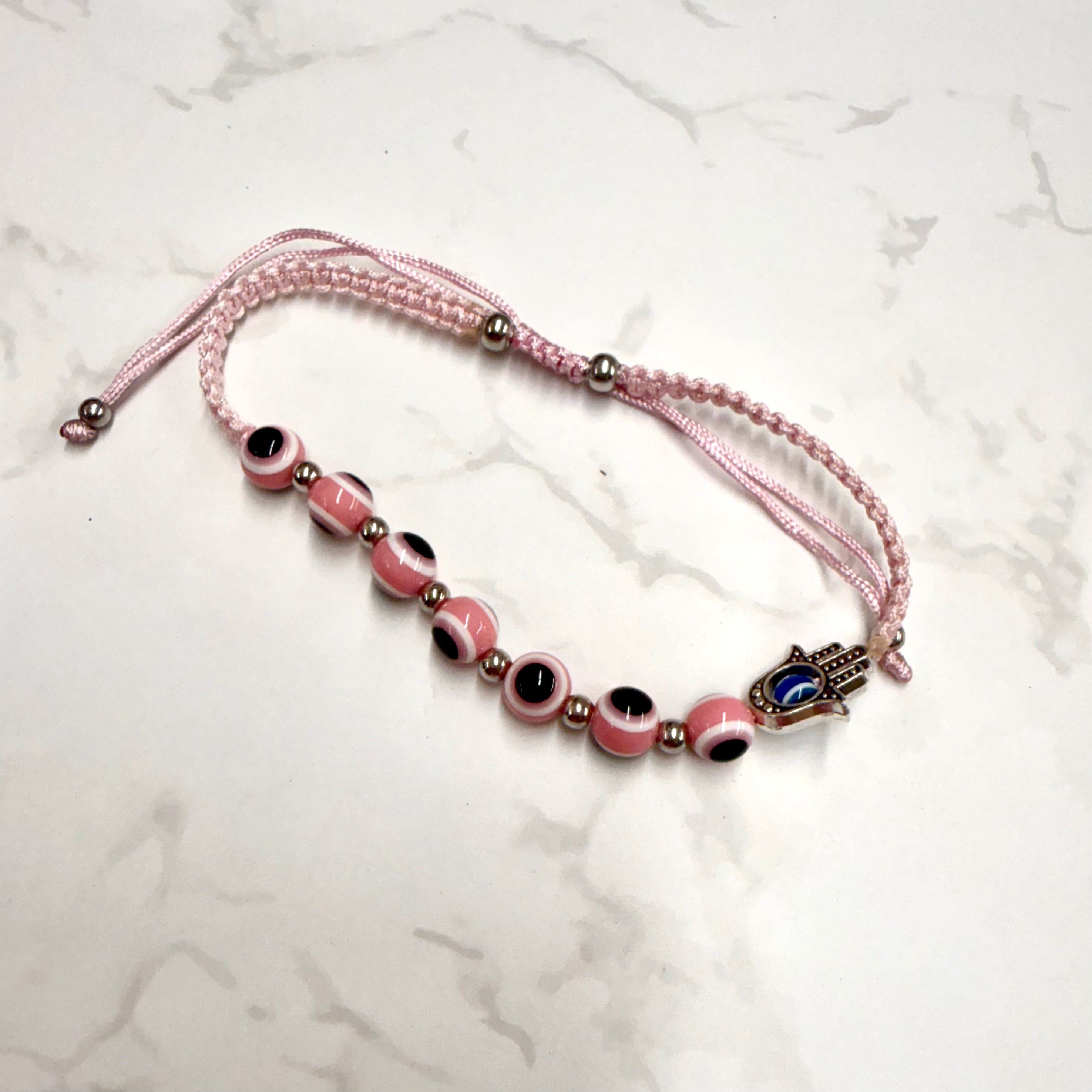 Pink Evil Eye Bracelet w/ Hamsa Hand