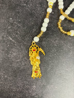 Santa Muerte White & Gold Beaded Rosary