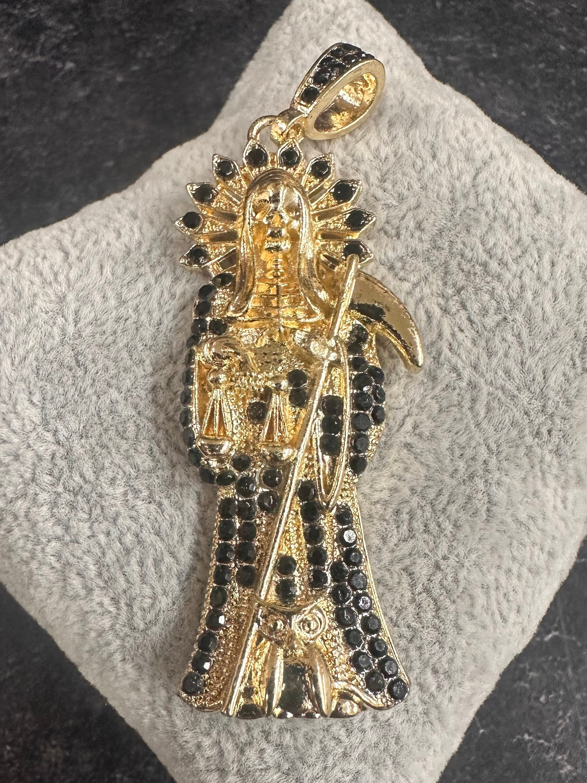 Santa Muerte Black Diamond Pendant