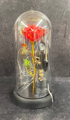 Santa Muerte Statue with LED Rose in Glass Dome – Spiritual Protection & Blessing 10"