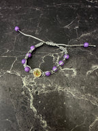 🌟 Adjustable Beaded Rosary Bracelets with Religious Medals – Light Blue, Black, Green, Dark Blue, Pink, Purple, White & Gray ✨