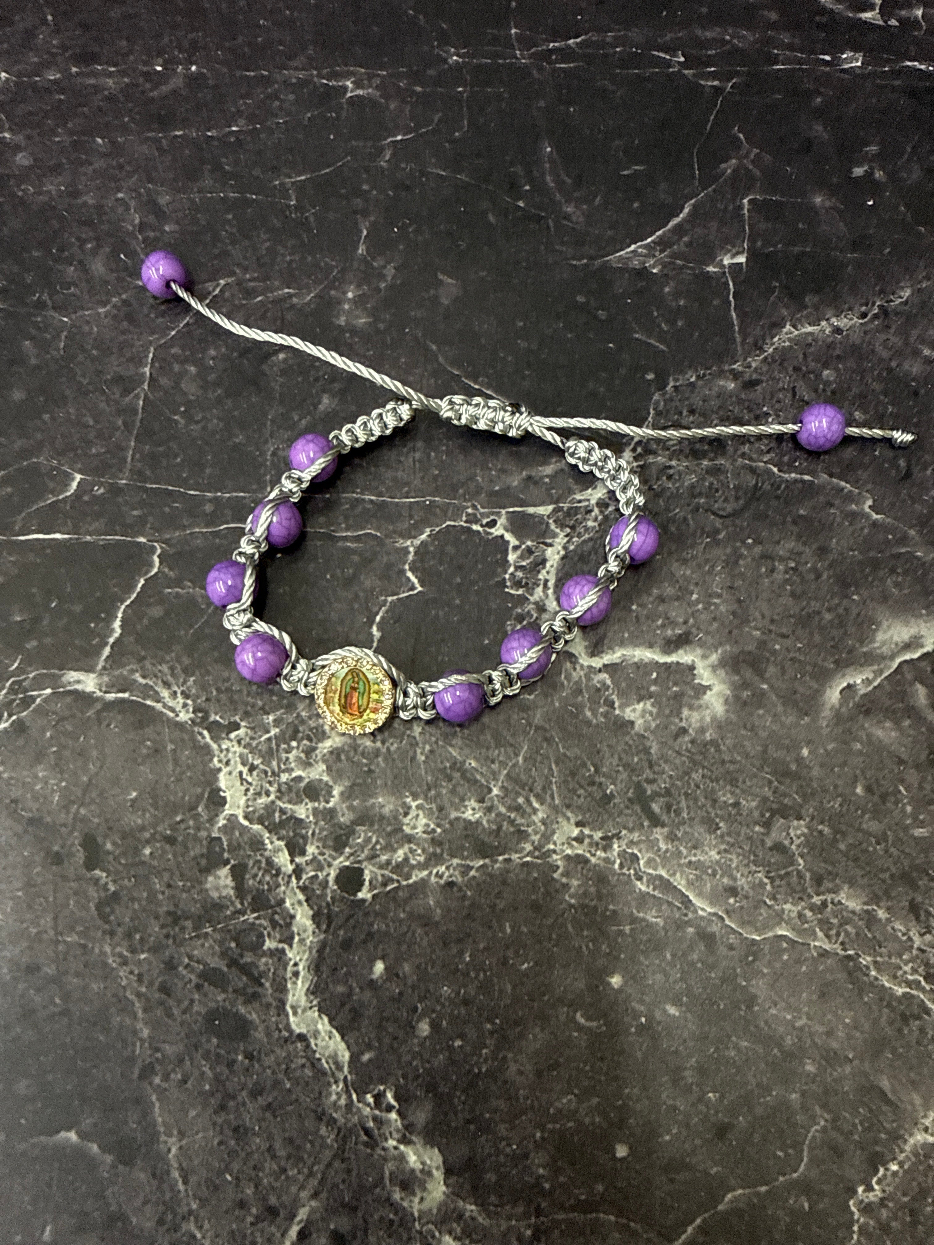 🌟 Adjustable Beaded Rosary Bracelets with Religious Medals – Light Blue, Black, Green, Dark Blue, Pink, Purple, White & Gray ✨