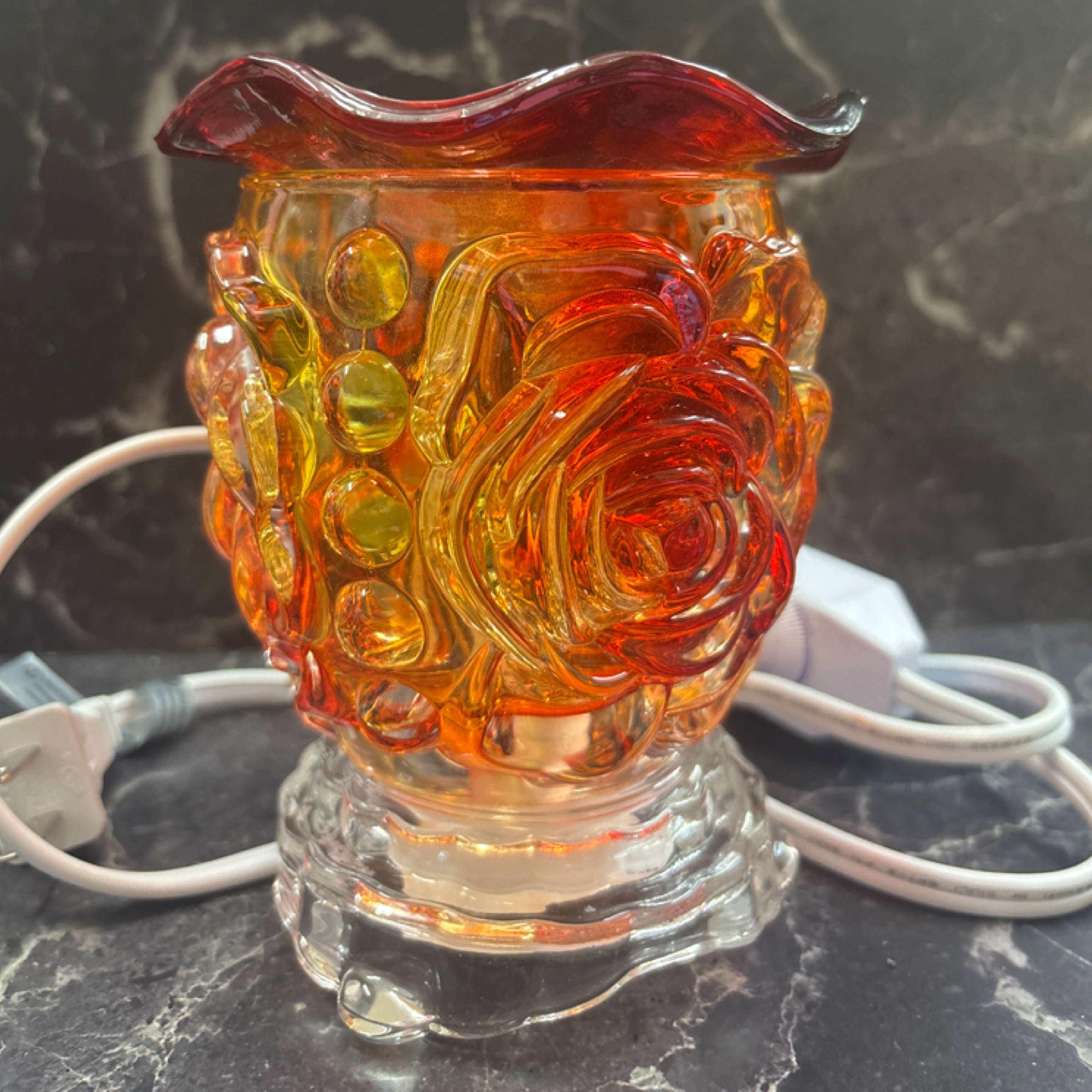 🧡 Amber Rose Glass Oil Burner Lamp – Aromatherapy & Home Decor 🧡