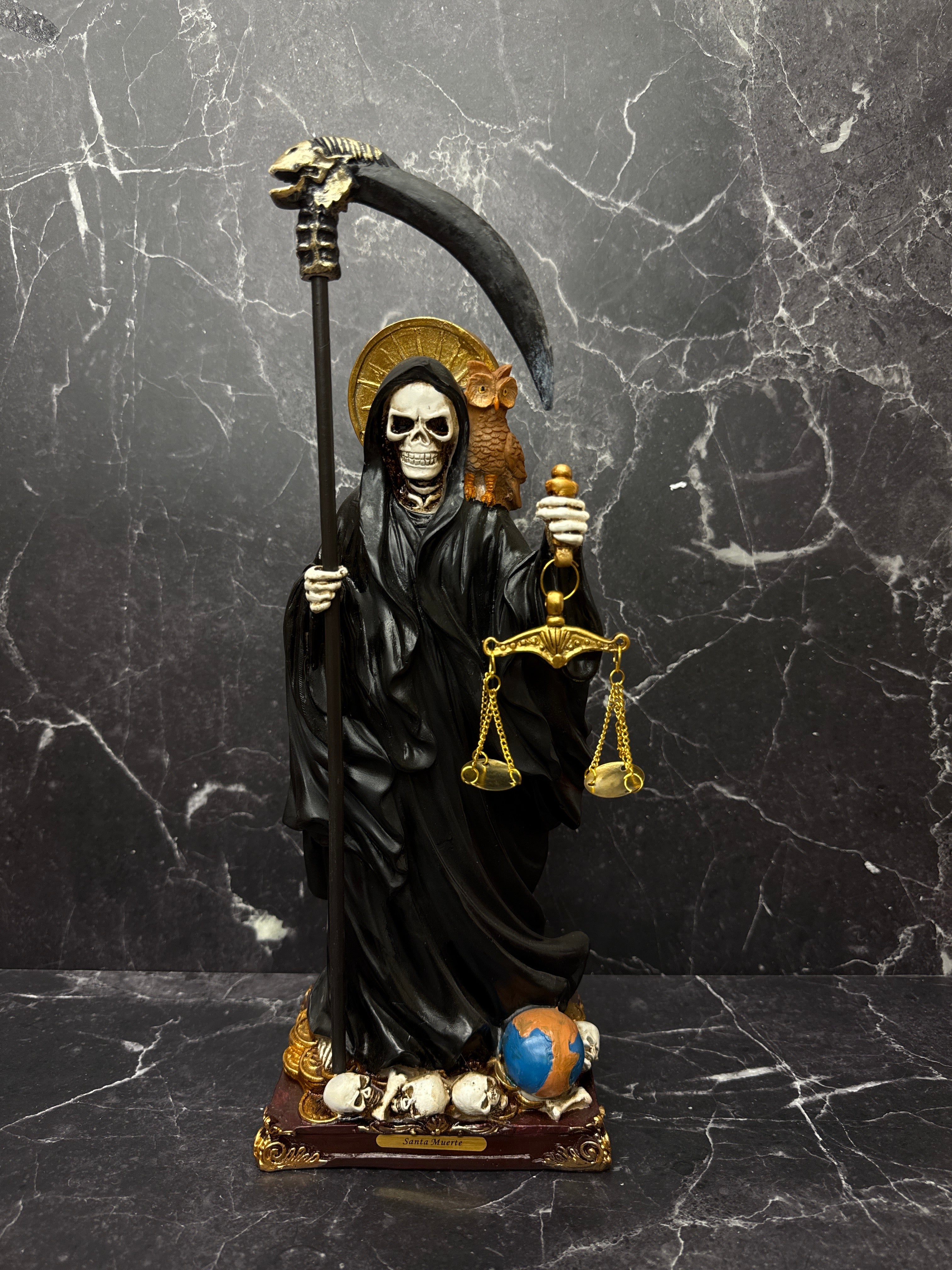 12”Santa Muerte Statue – Justice & Balance (Black, White & Gold Variants)  a