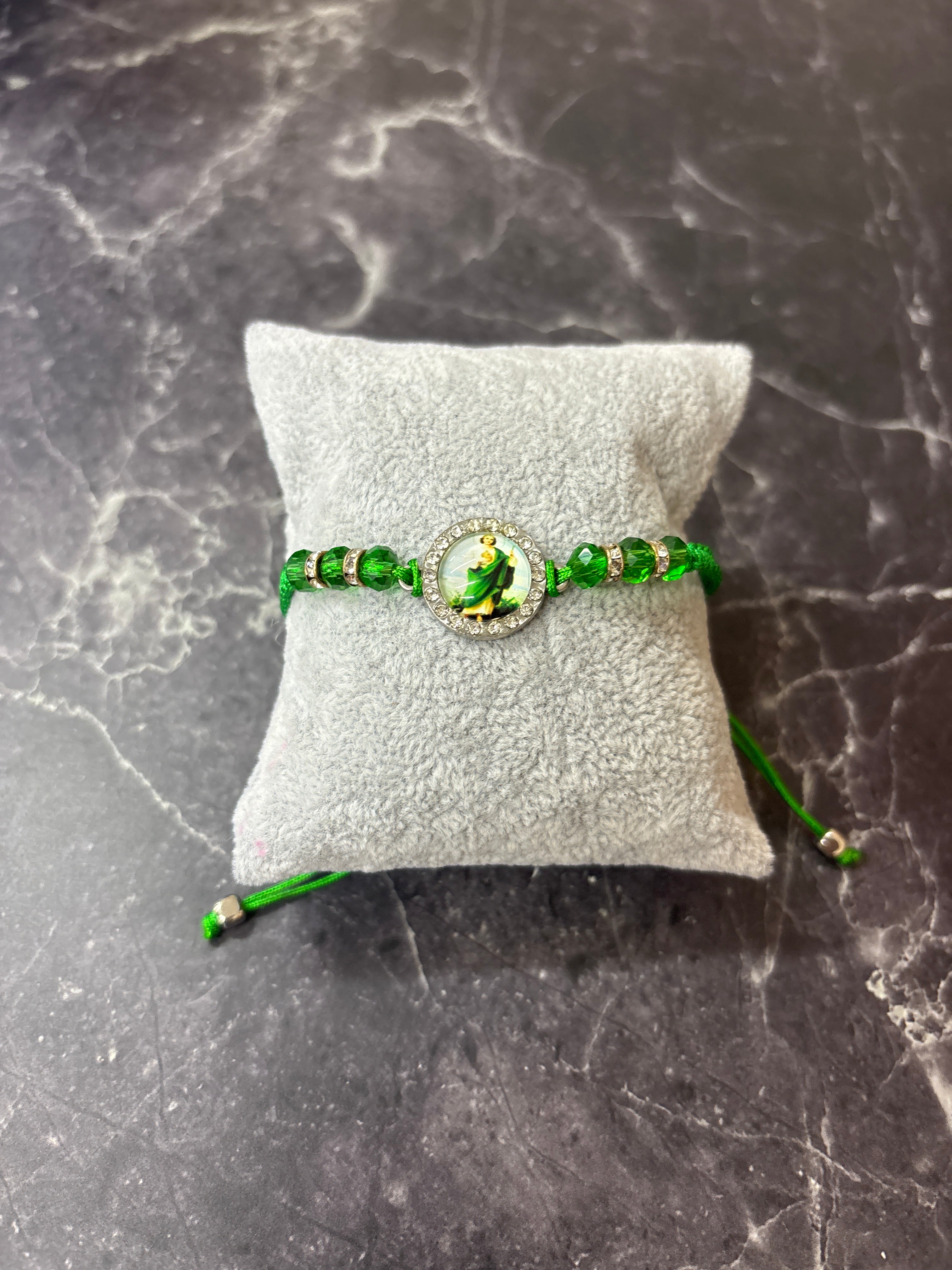 Saint Jude Adjustable Green Beaded Bracelet – Patron of Hope & Miracles