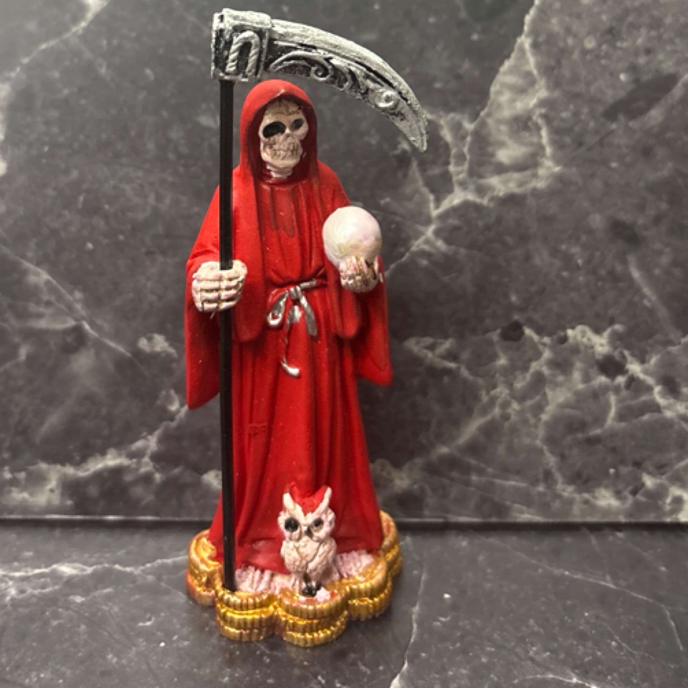 Santa Muerte Reversible Statue – Red, White, Black, Gold & Multi-Color Collection (3.5”)