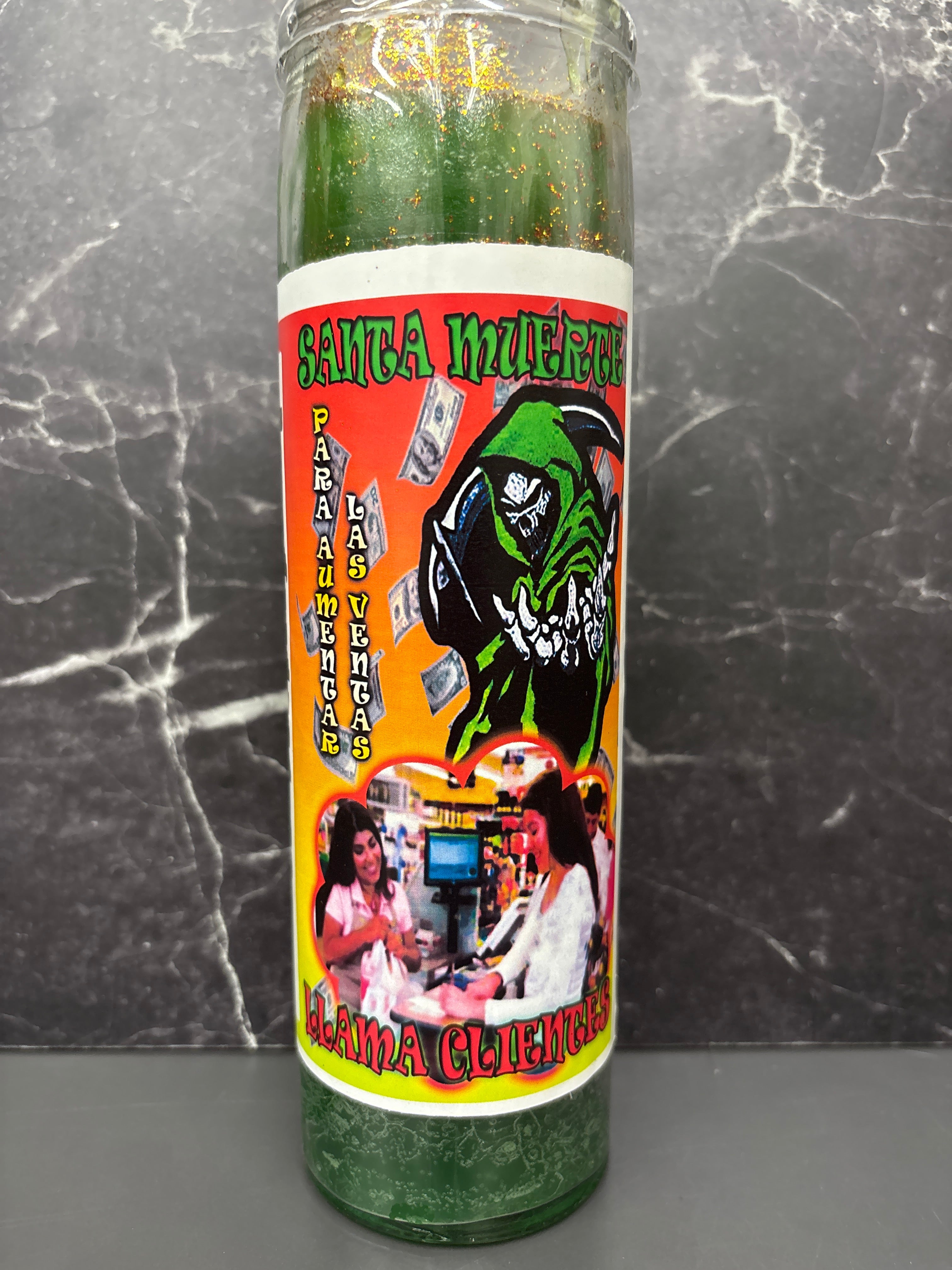 Santa Muerte “Llama Clientes” Candle – Attract More Customers & Boost Sales
