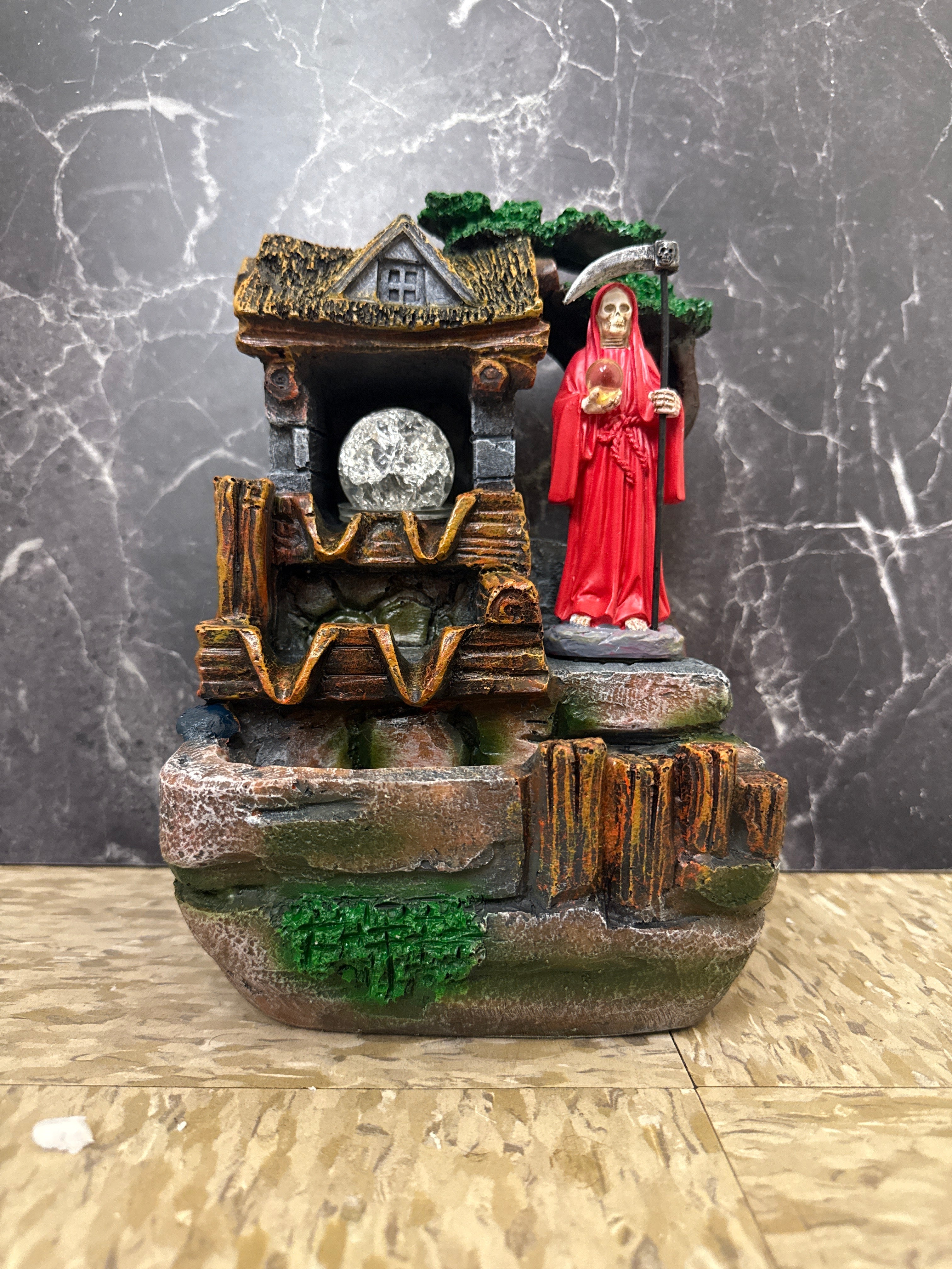 10” Santa Muerte Red Robe with Waterfall Fountain