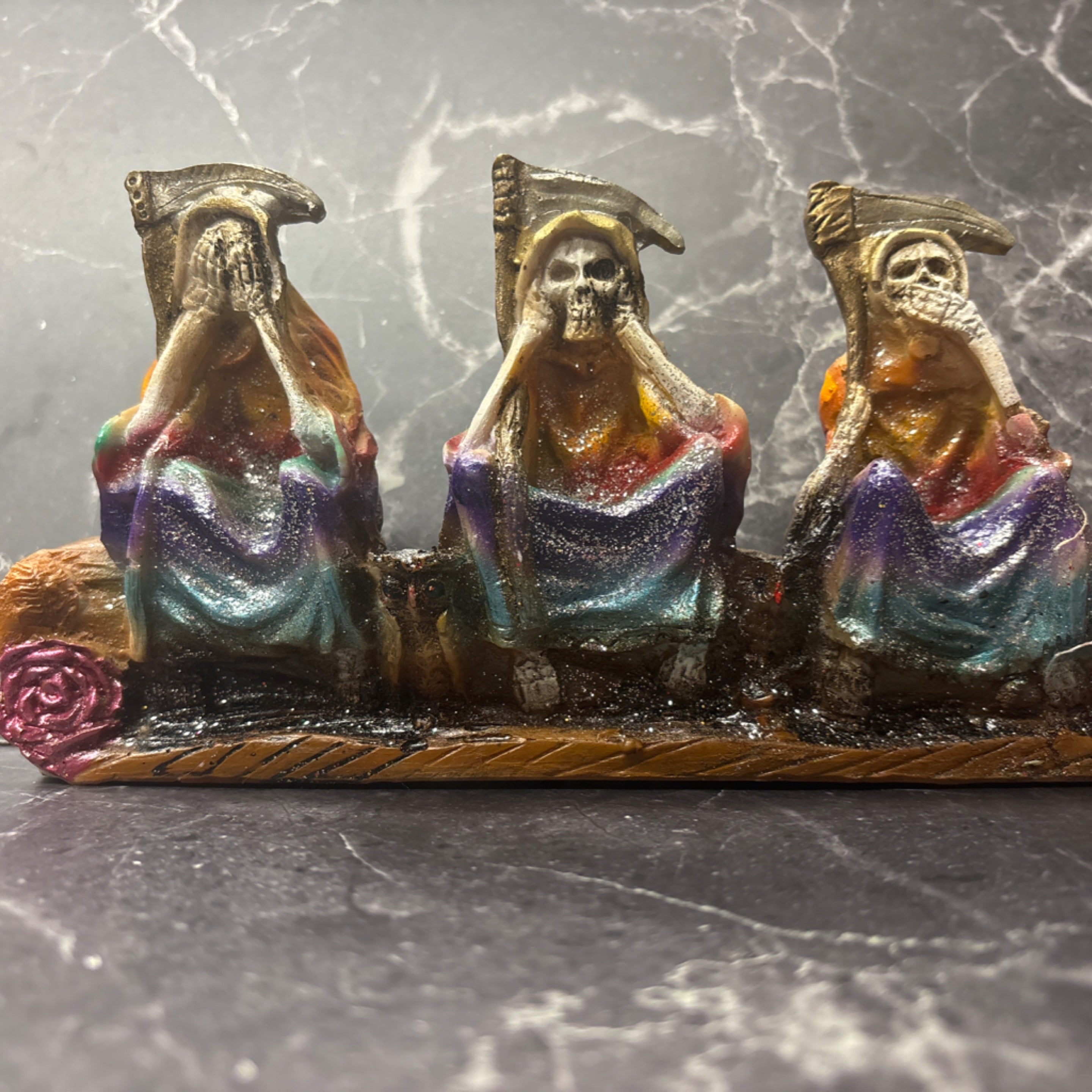 Santa Muerte trio  – “See No Evil Hear & Speak No Evil Trio 🌈 (5”) prepared