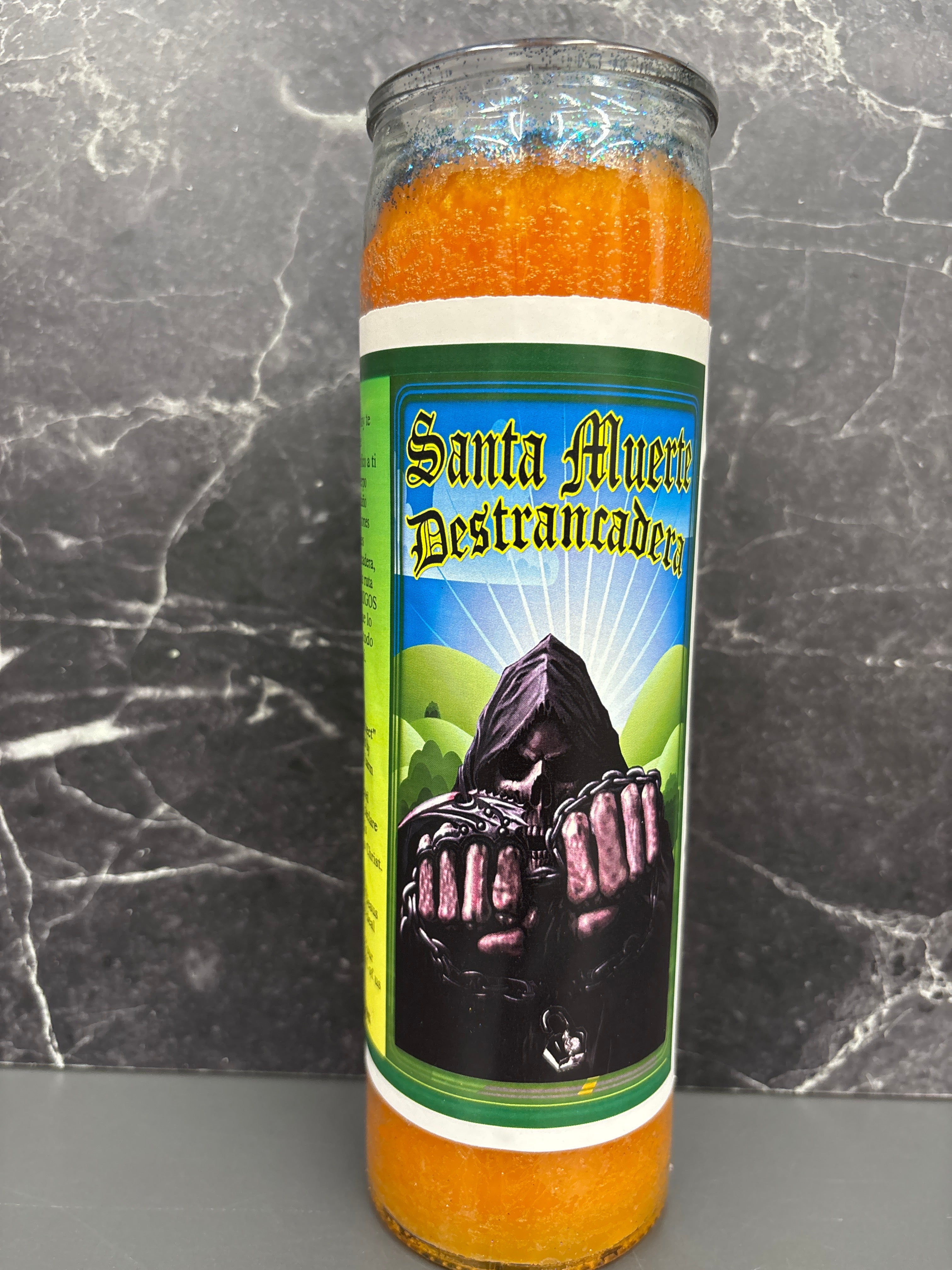 🕯️ Santa Muerte Destrancadera Candle – Road Opener & Block Remover (Prepared or Unprepared)