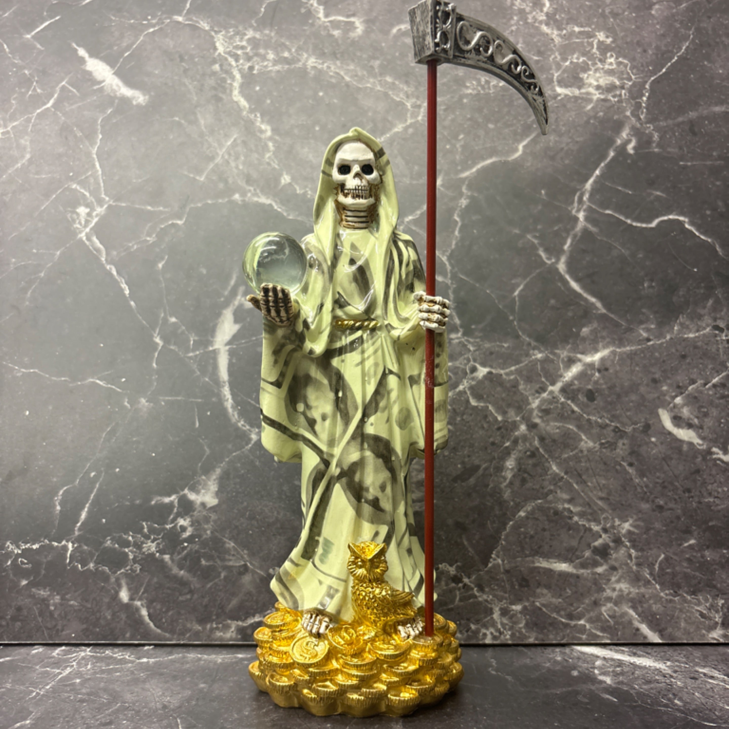 Santa Muerte Covered in Money Statue (8.5”)
