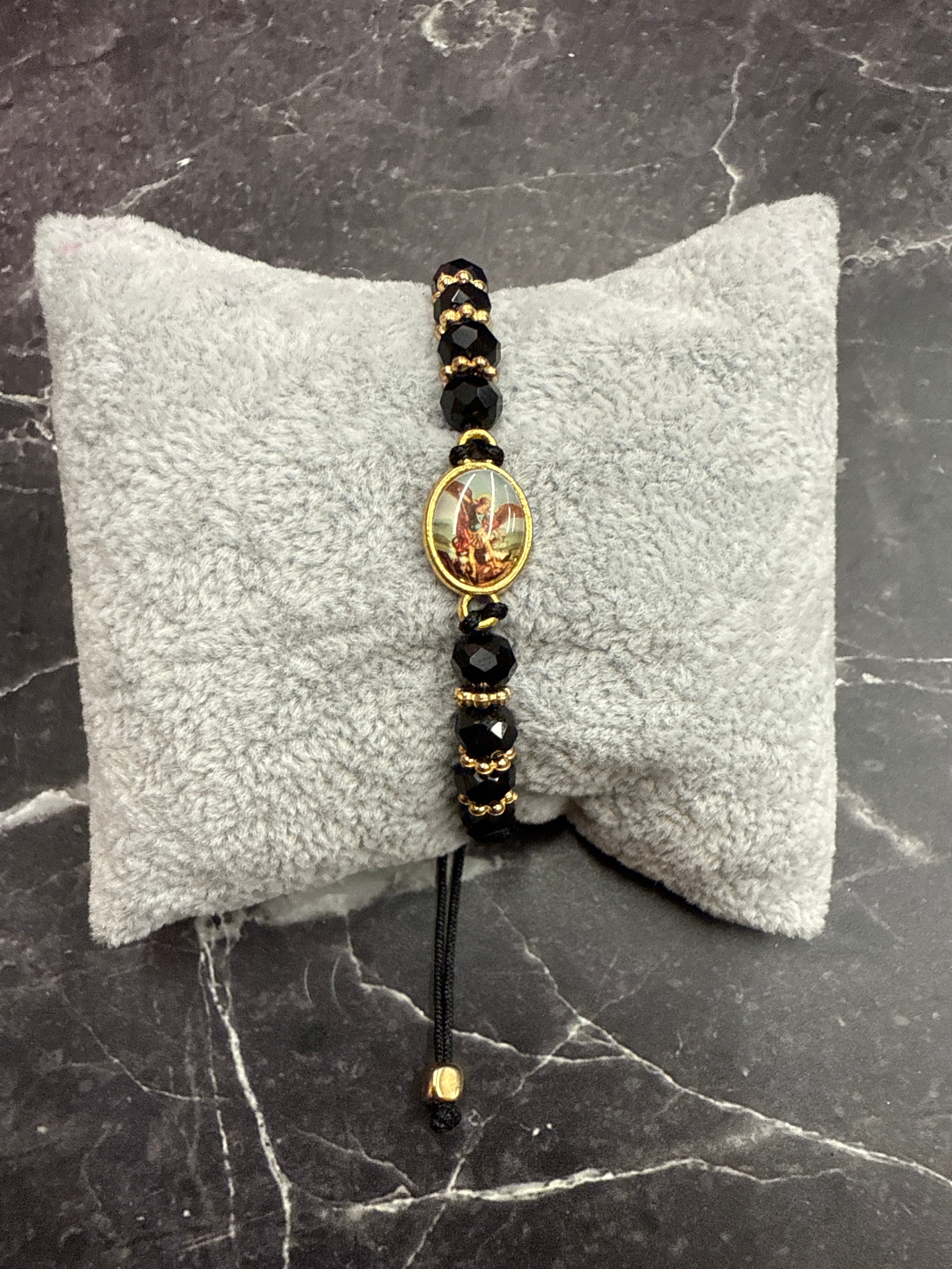 Archangel Michael Black Beaded Bracelet