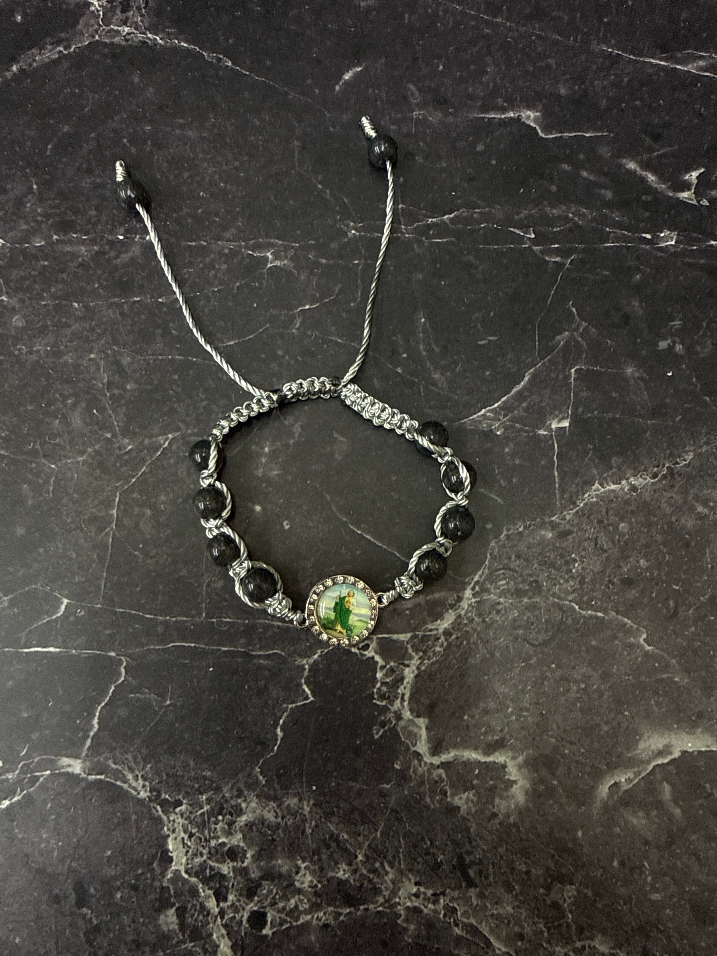 🌟 Adjustable Beaded Rosary Bracelets with Religious Medals – Light Blue, Black, Green, Dark Blue, Pink, Purple, White & Gray ✨