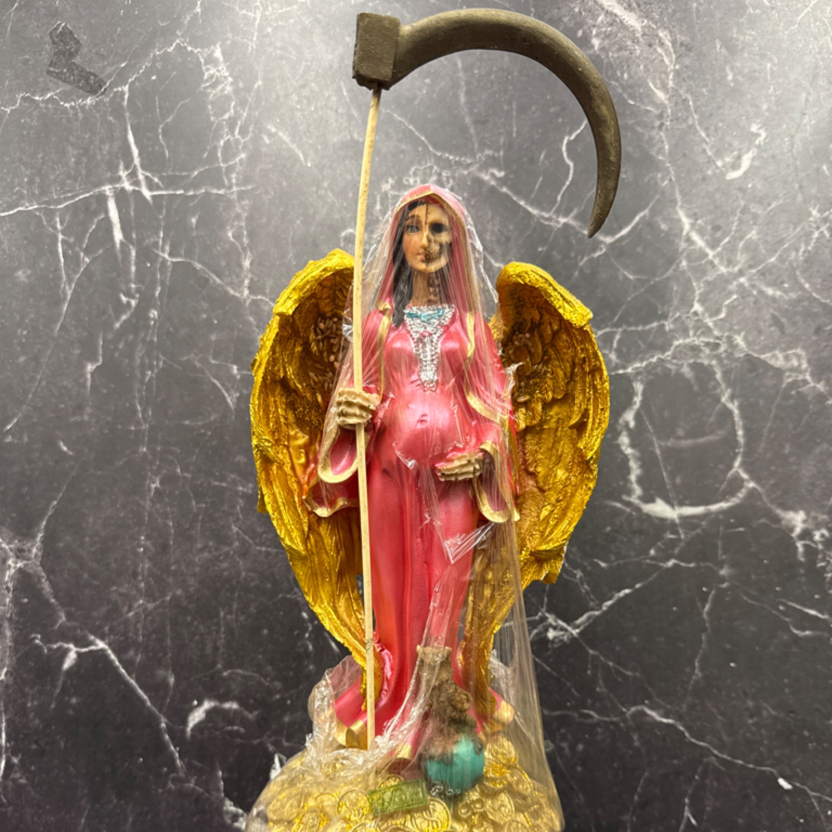 Santa Muerte Gold & Red Statue – Angel of Protection and Prosperity (16”)