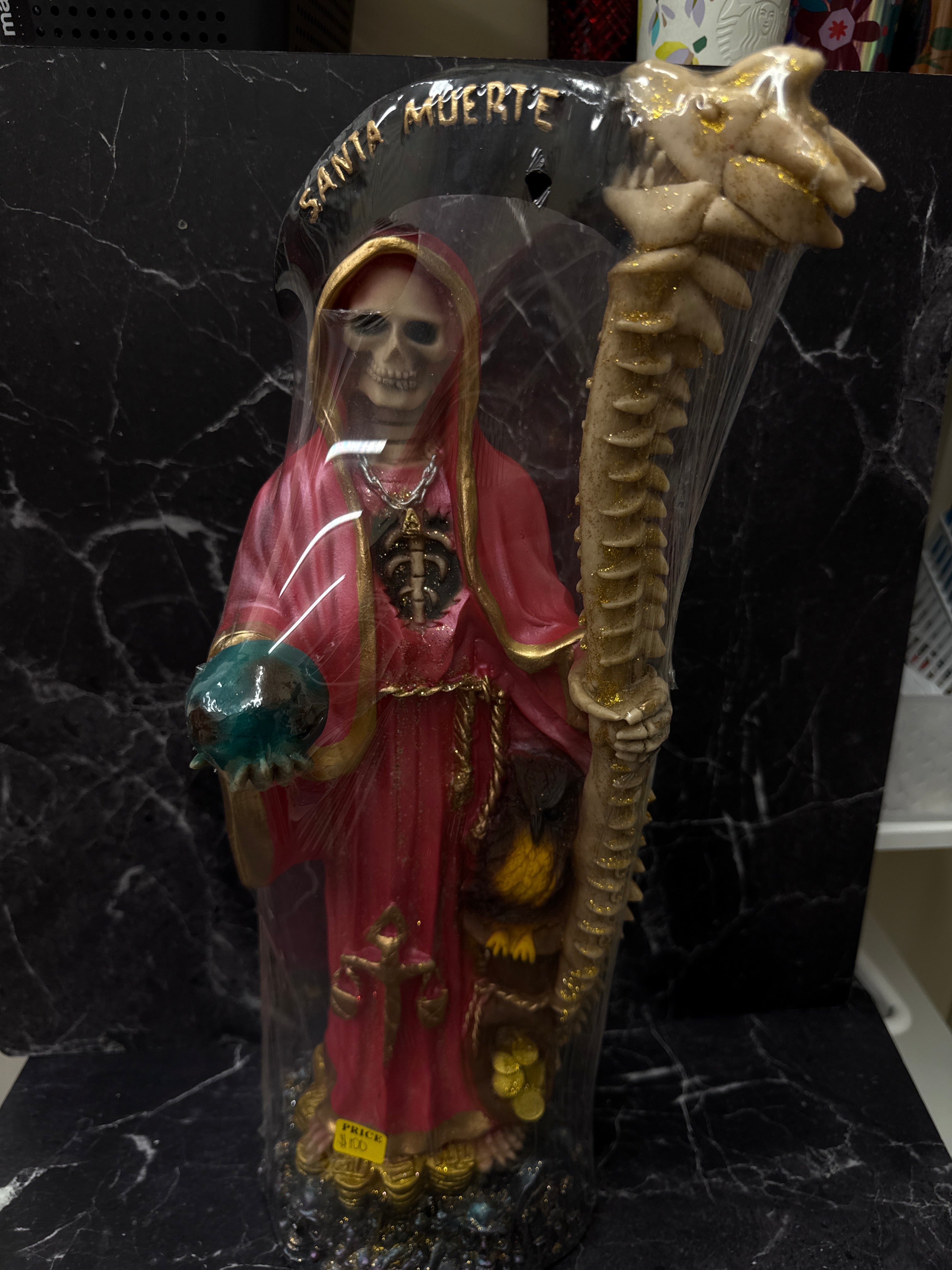 Santa Muerte Pink Robe Statue 20"