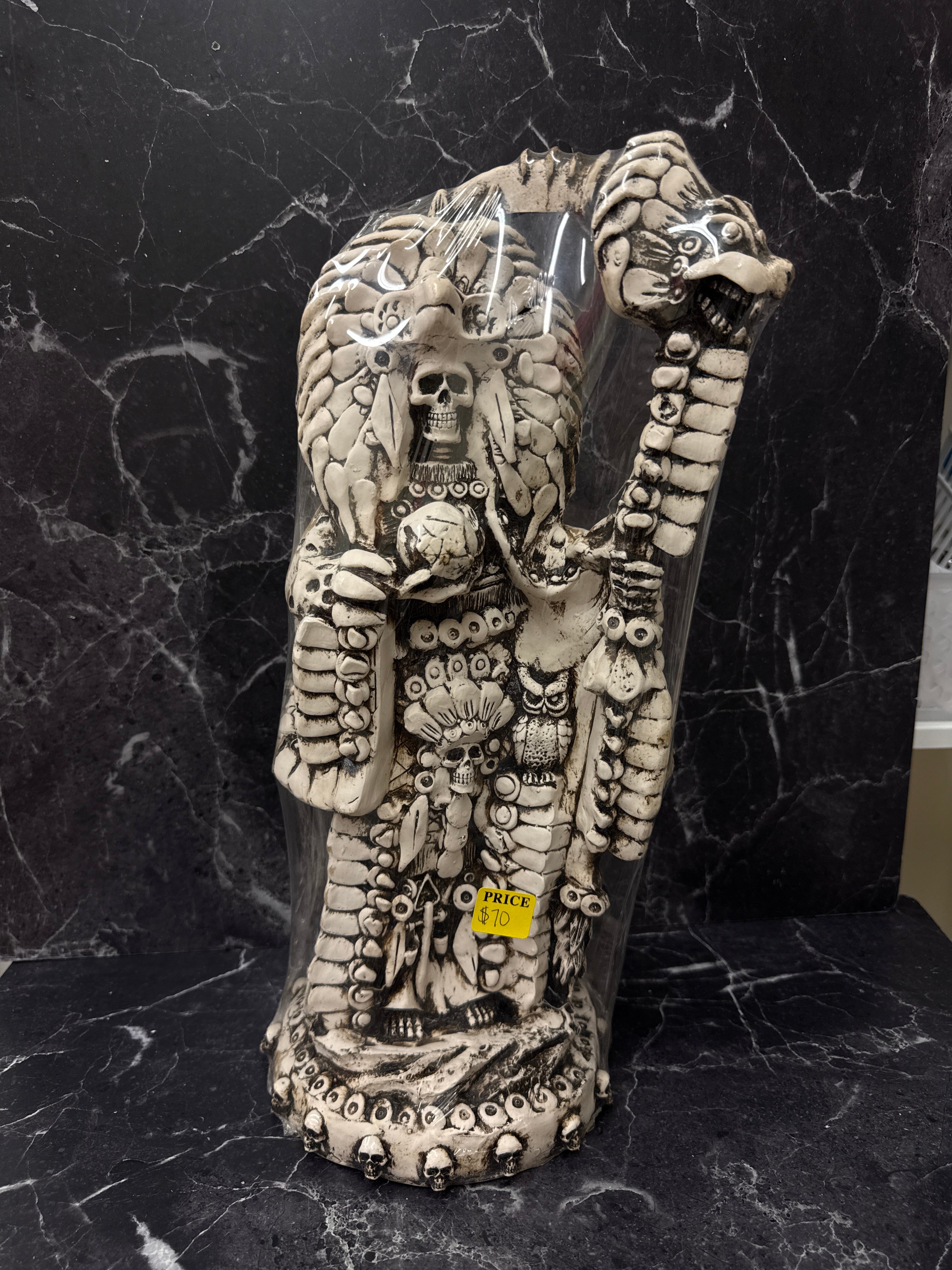 Santa Muerte Aztec Warrior Statues – Bone & Color Variants (12”)
