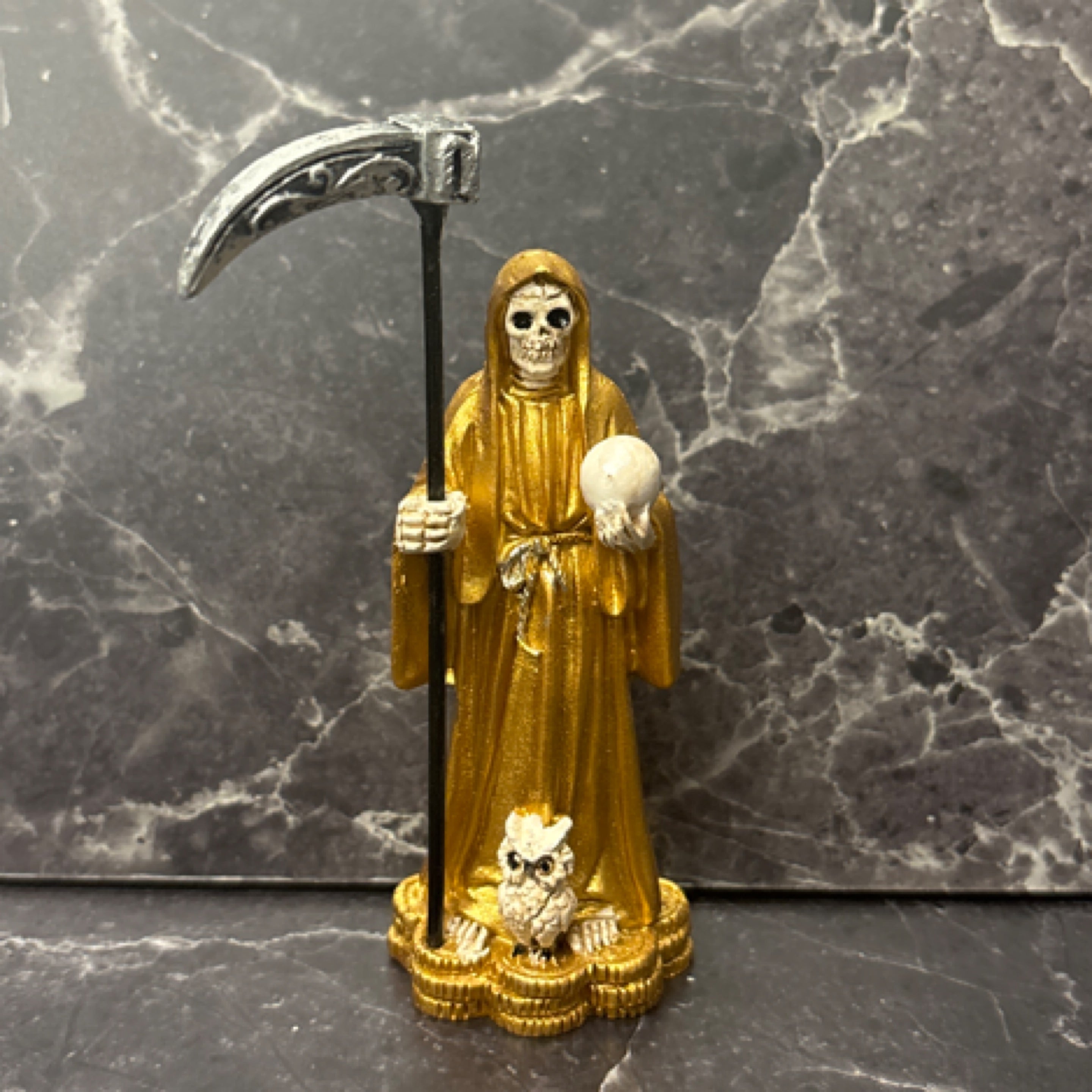 Santa Muerte Reversible Statue – Red, White, Black, Gold & Multi-Color Collection (3.5”)