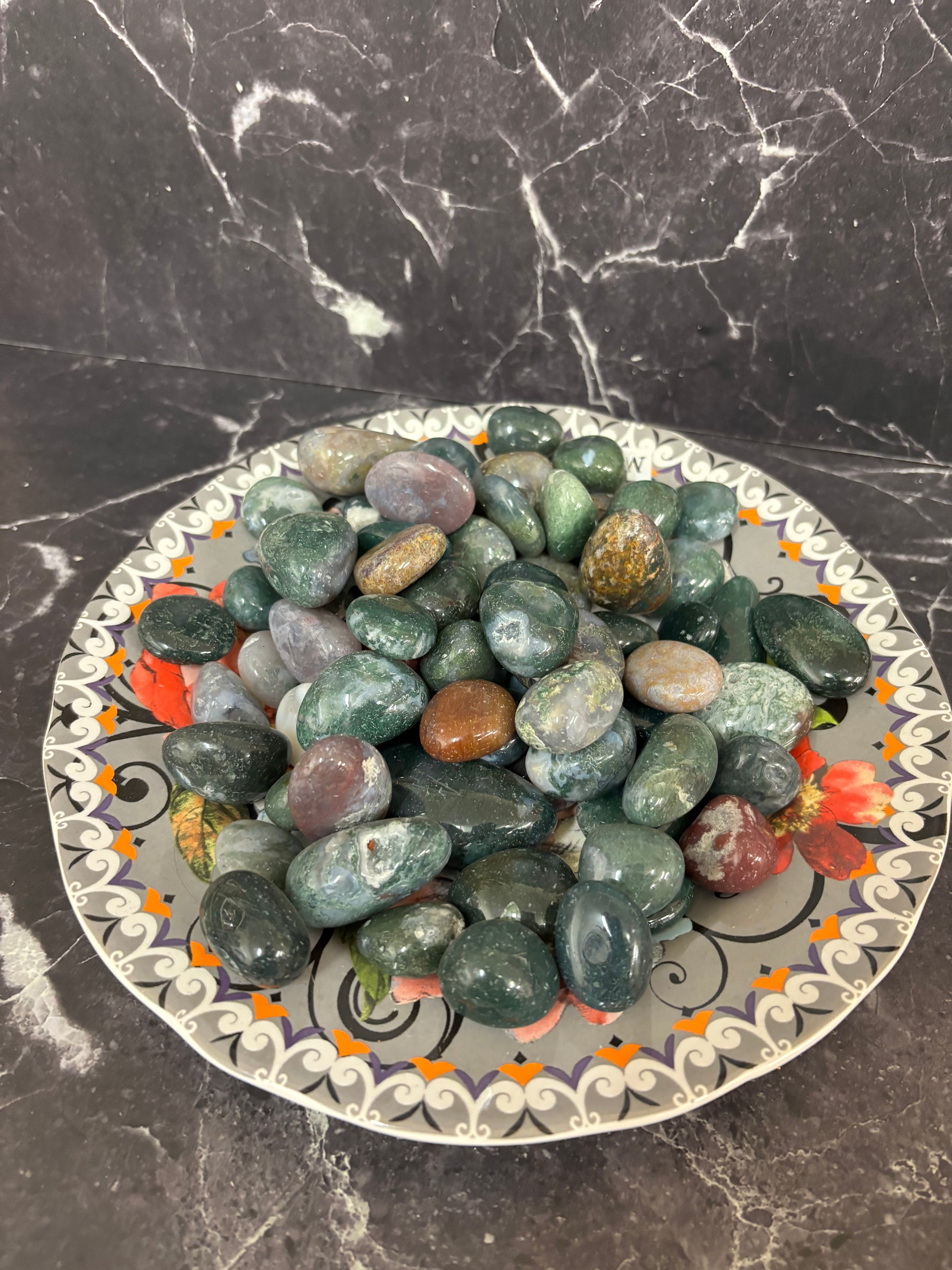 Natural Polished Moss Agate Tumbled Stones – Balance, Healing & Prosperity