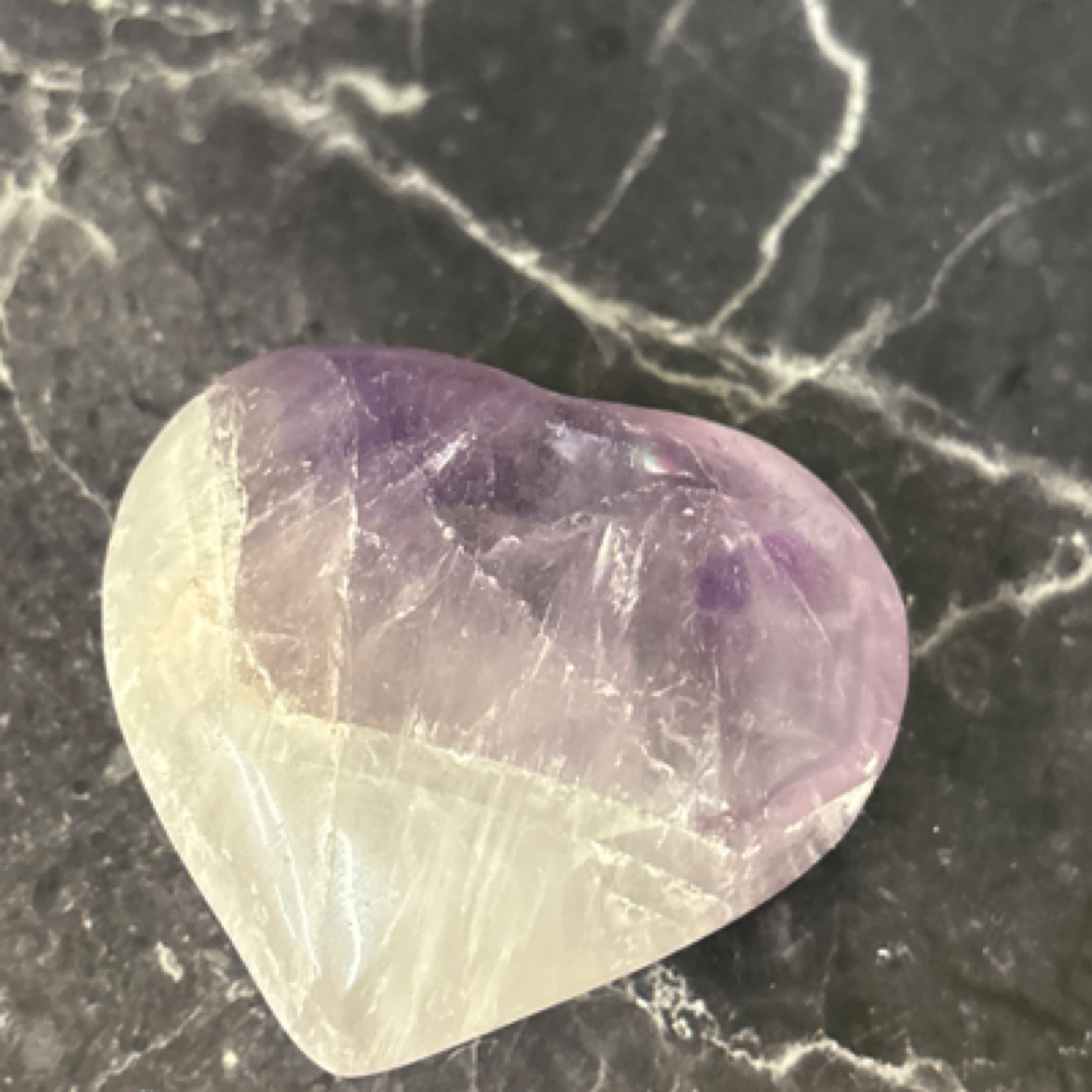 Polished chevron amethyst heart crystal
