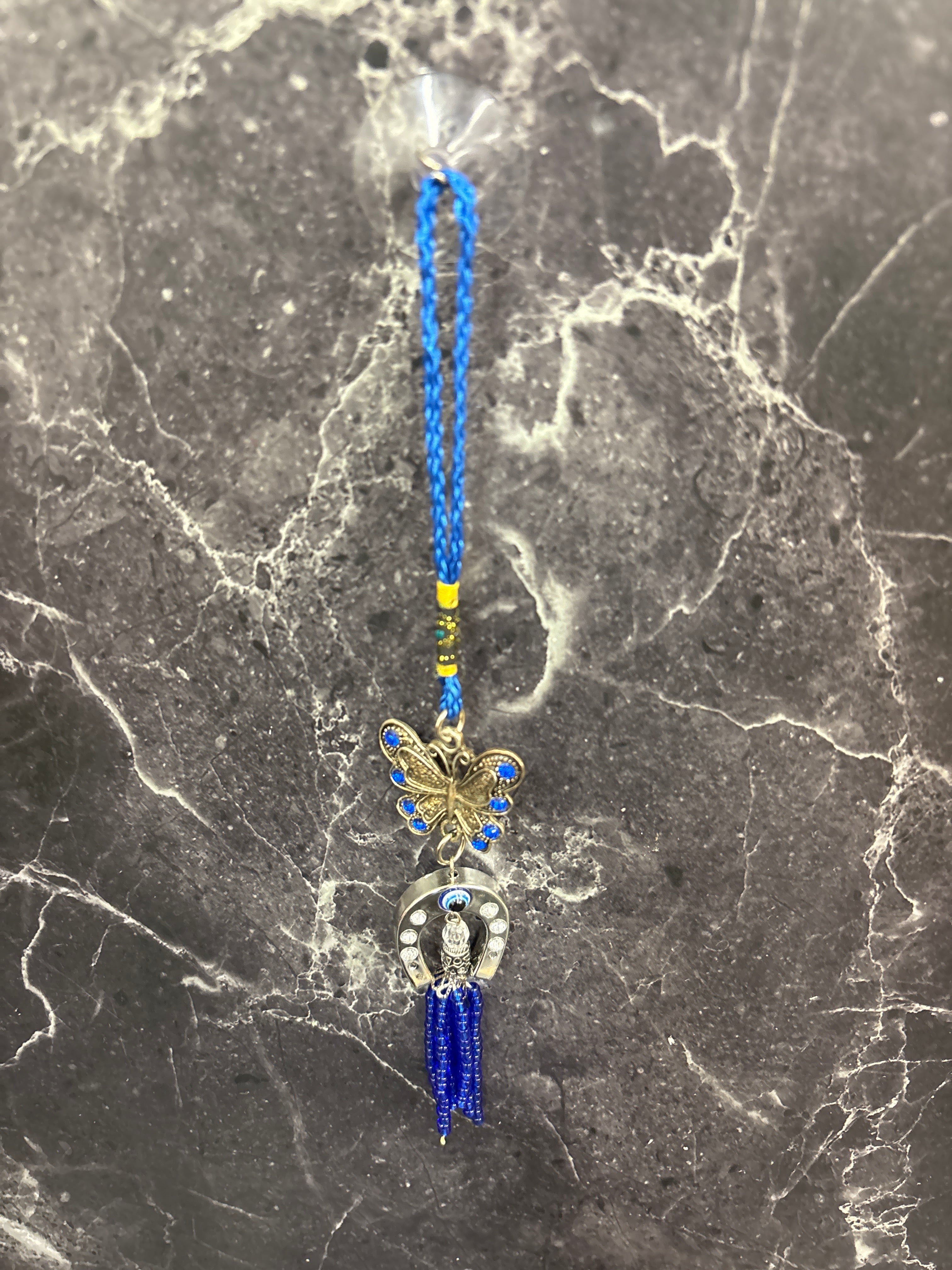 Blue Butterfly And Horseshoes Evil Eye Charm