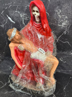 14.5” prepared Santa Muerte Pietà Statue – Red Robes with Christ Figure