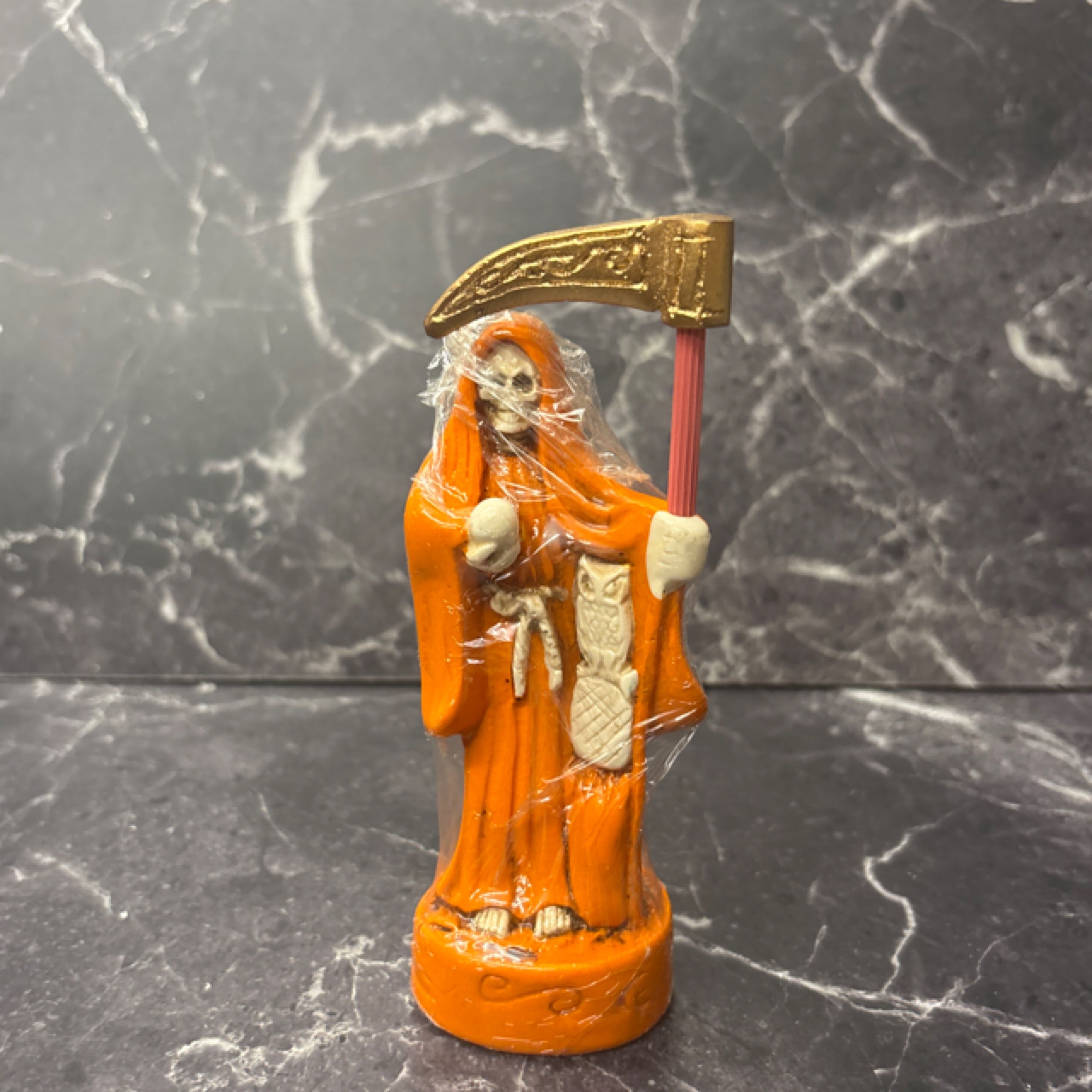 Santa Muerte Mini Statue Collection – Blue, Pink, Yellow & Orange (5.5”) prepared