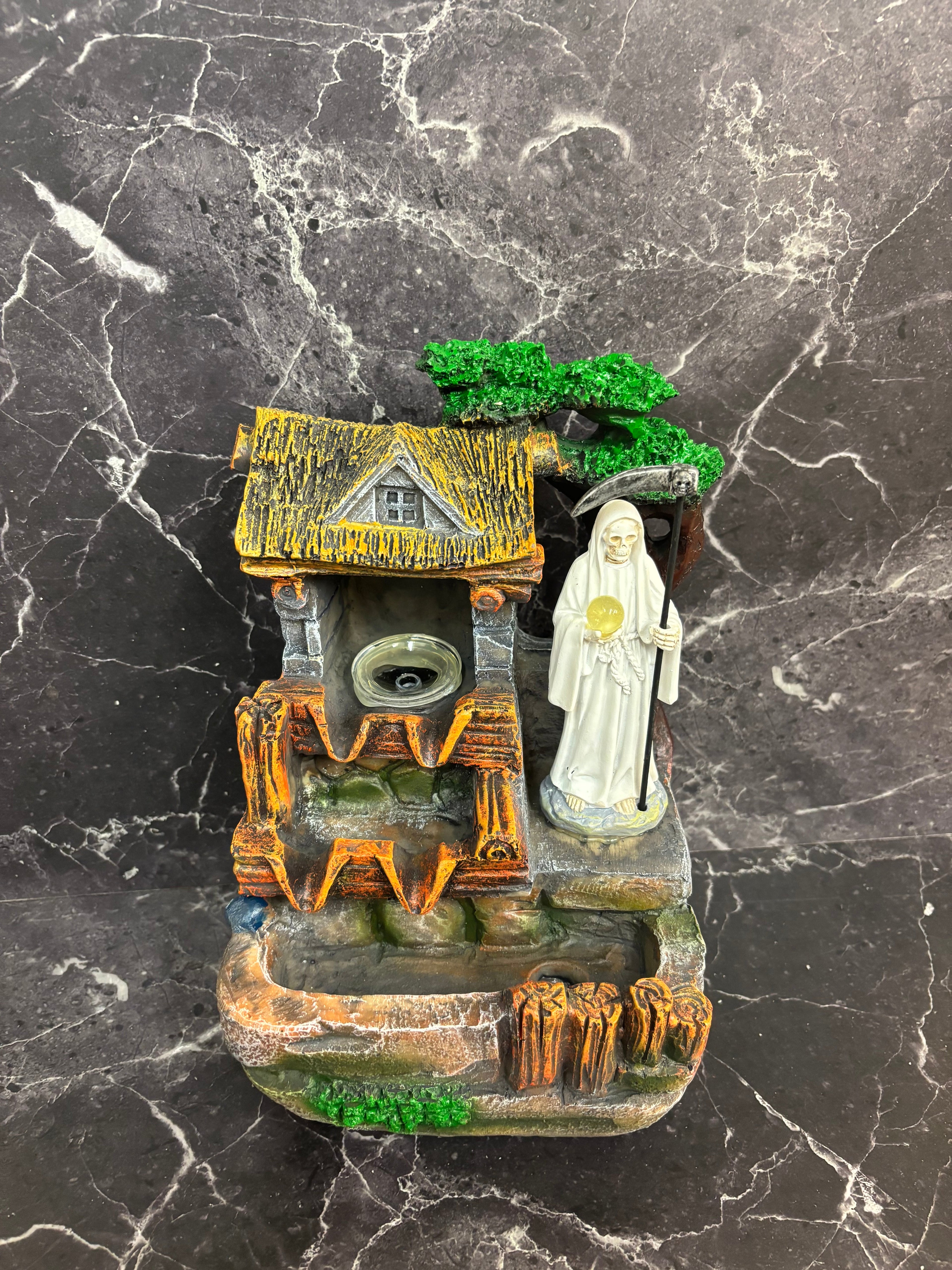 10” Santa Muerte White Robe Water Fountain – Peace, Purity & Spiritual Flow