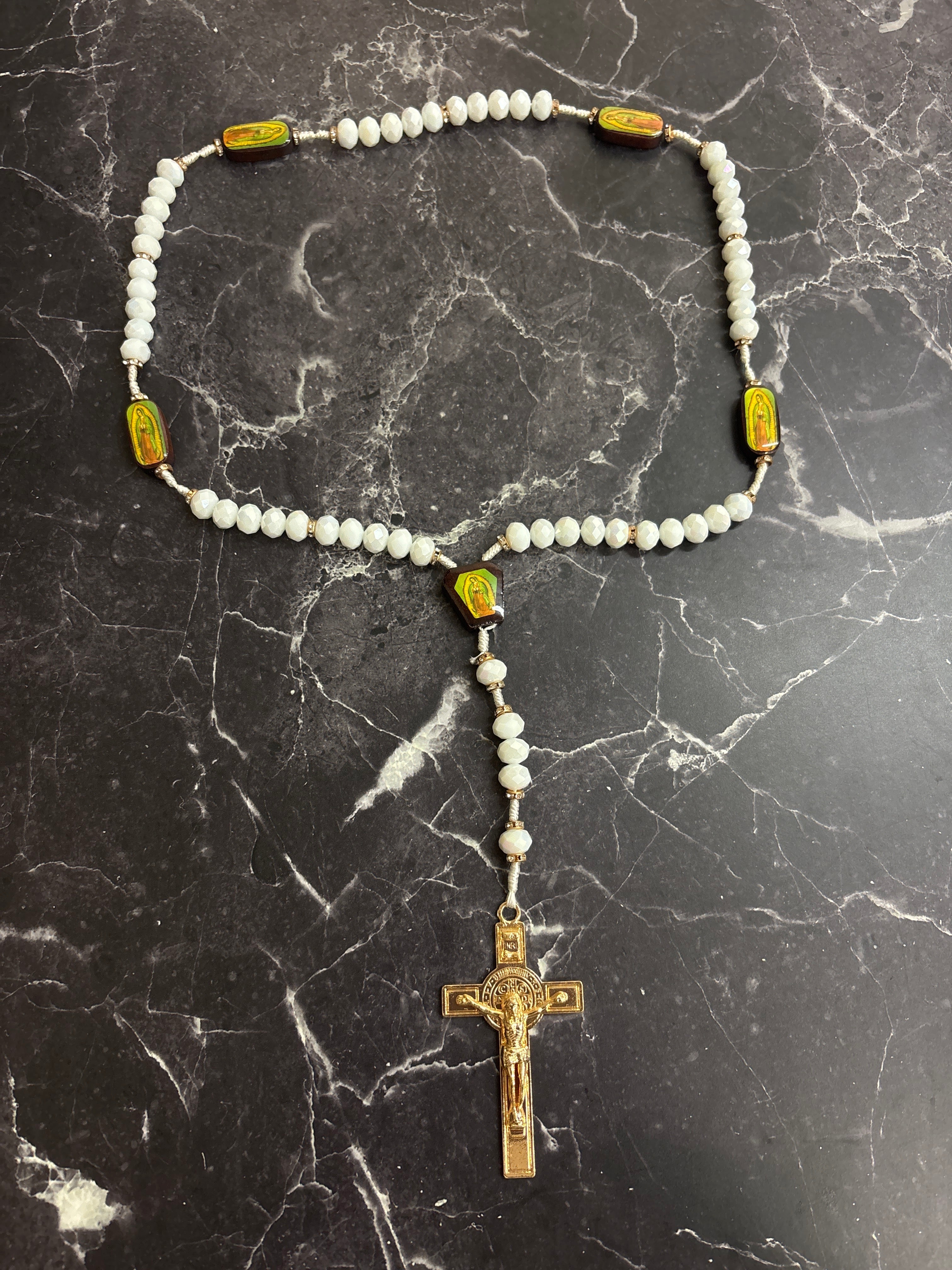 Our Lady of Guadalupe Rosary with Crystal & Wooden Beads — 2 Variants