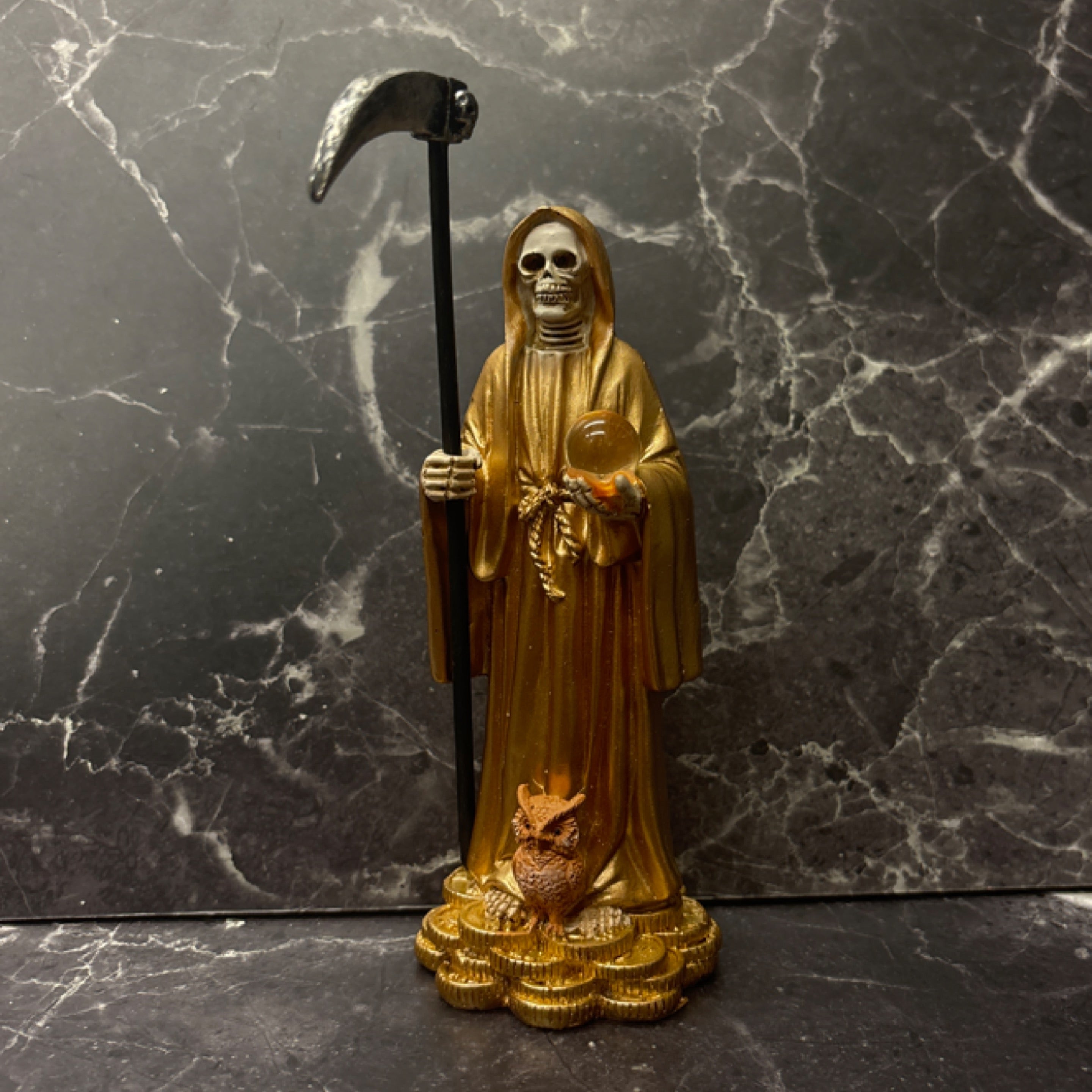 Santa Muerte Gold Cloak Statue (6”)