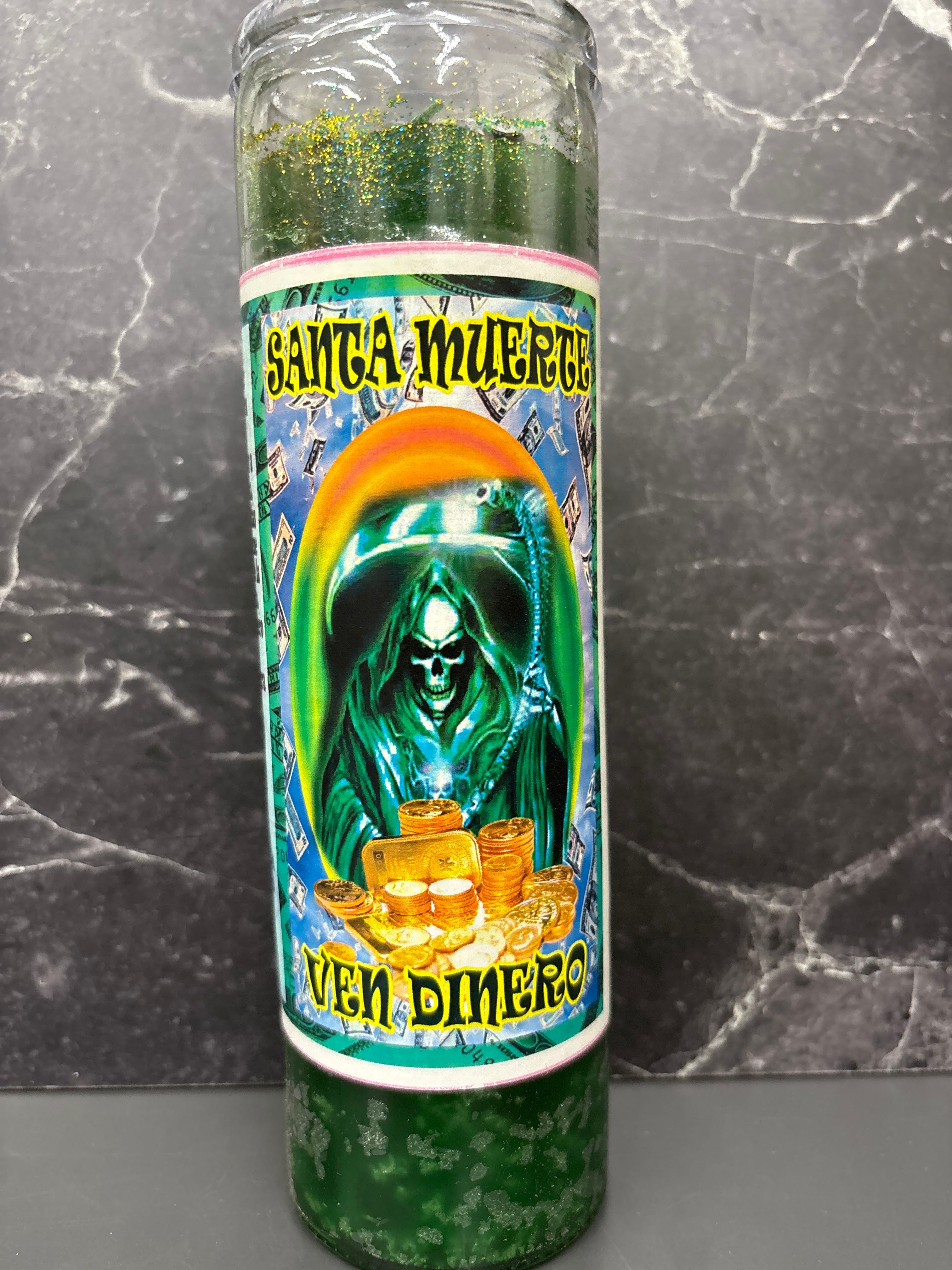 Santa Muerte Ven Dinero Prepade Candle – Attract Wealth & Prosperity