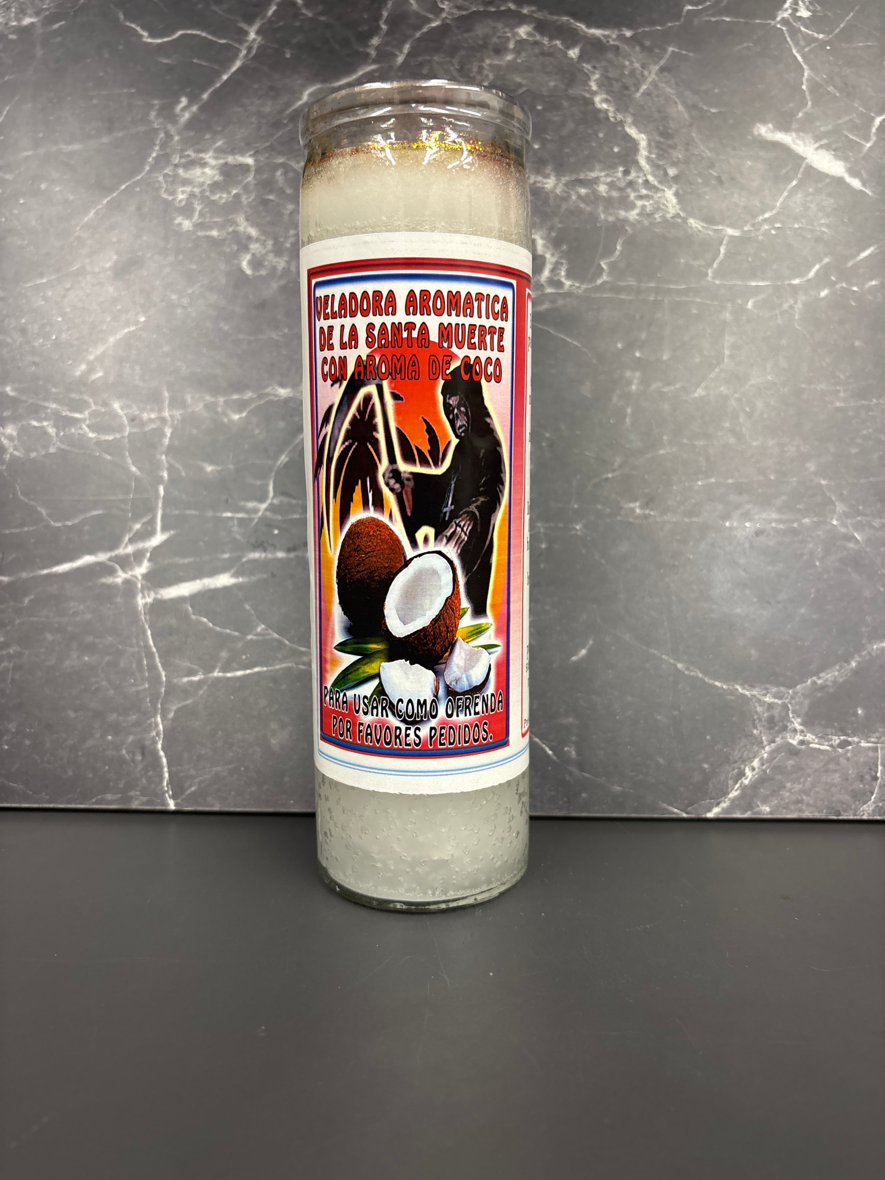 🕯️ Santa Muerte Aromatic Candle – Coconut Scent (Prepared or Unprepared)