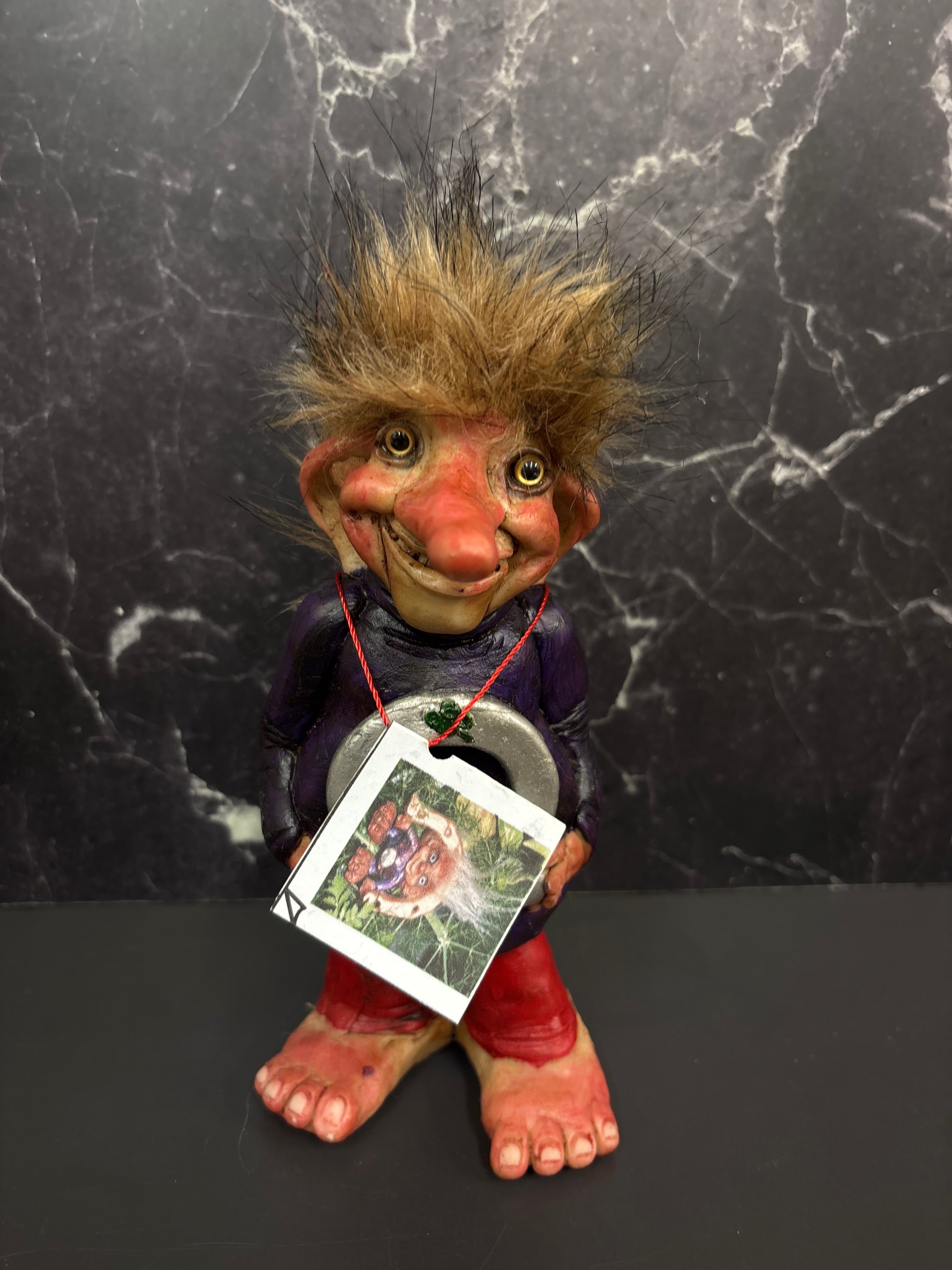 Lucky Troll Figurine with Horseshoe – Nordic Good Fortune & Protection