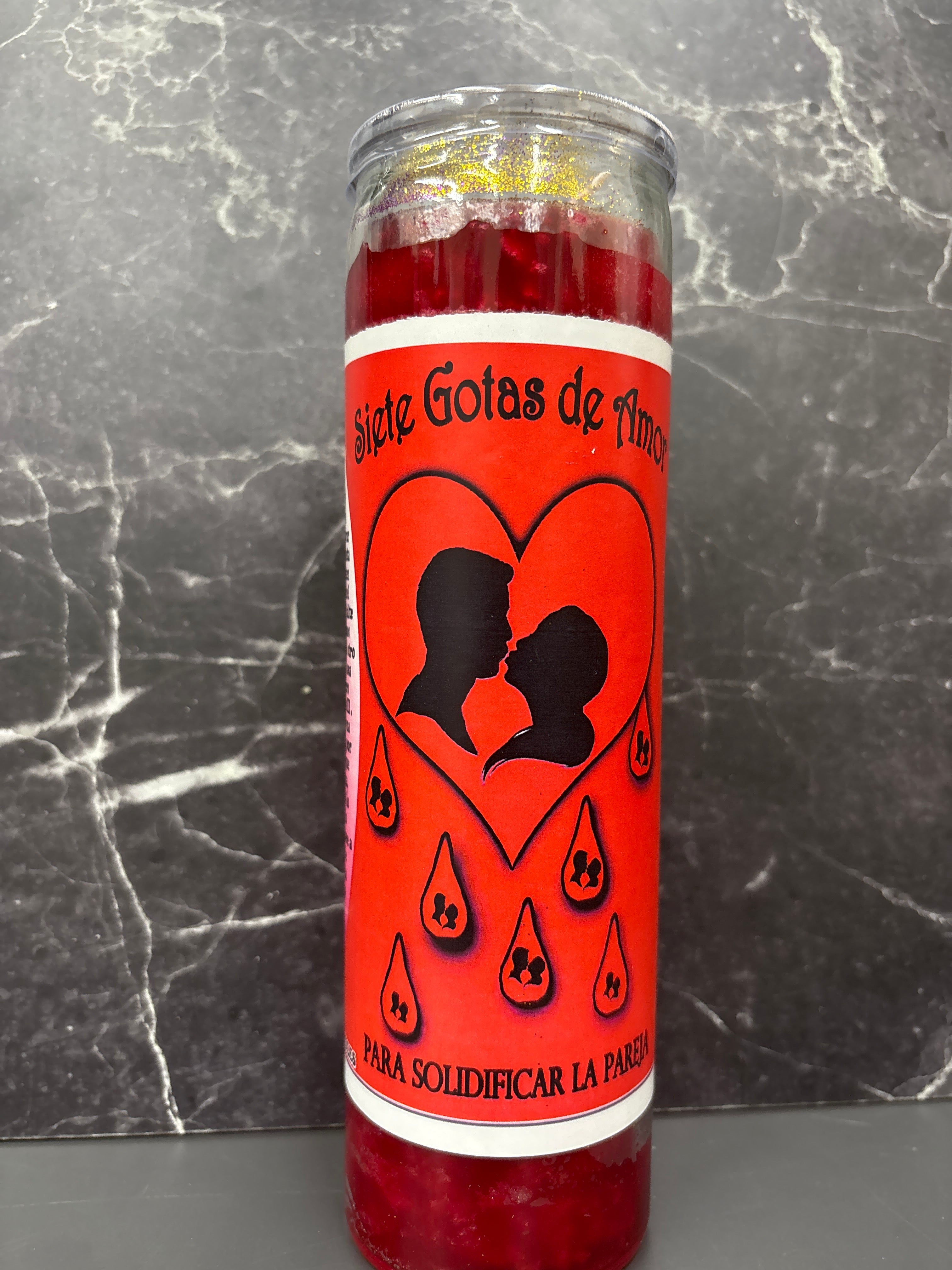 Siete Gotas de Amor – Seven Drops of Love Candle for Passion & Commitment (As-Is or Prepared)