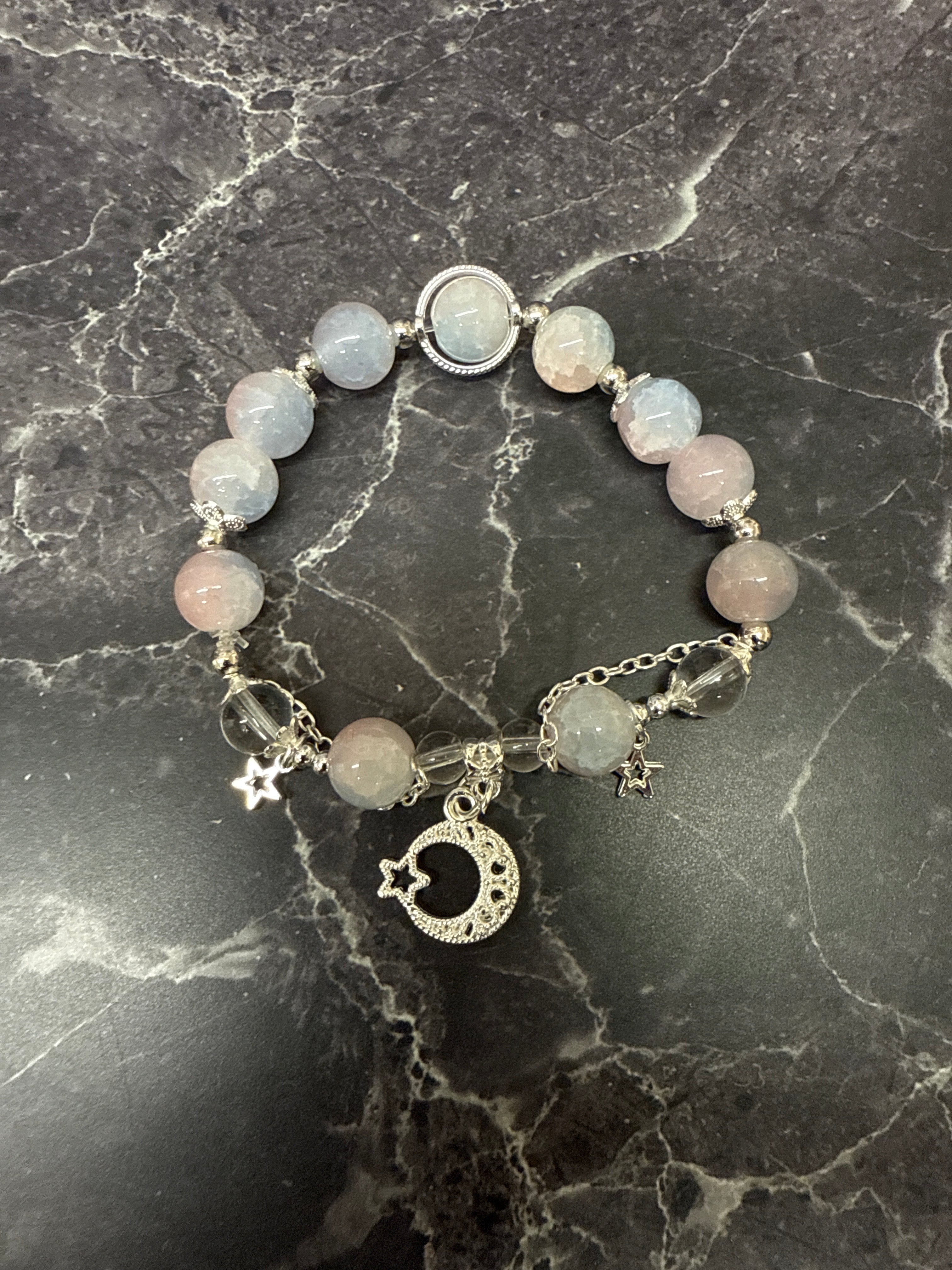 ✨ Crystal Charm Beaded Bracelets – Moon, Heart, and Star Variants
